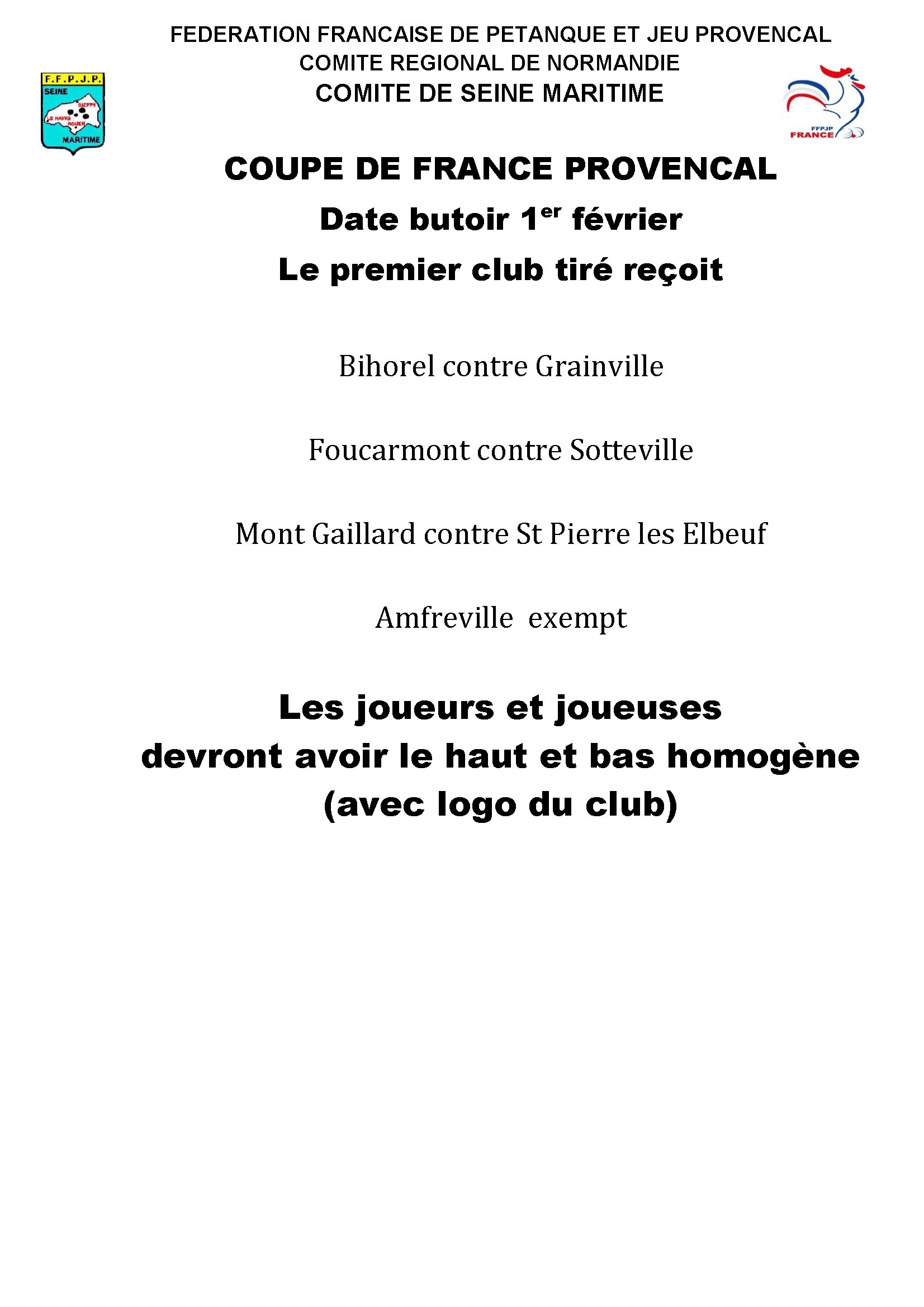 Tirage coupe de france provencal conv 1