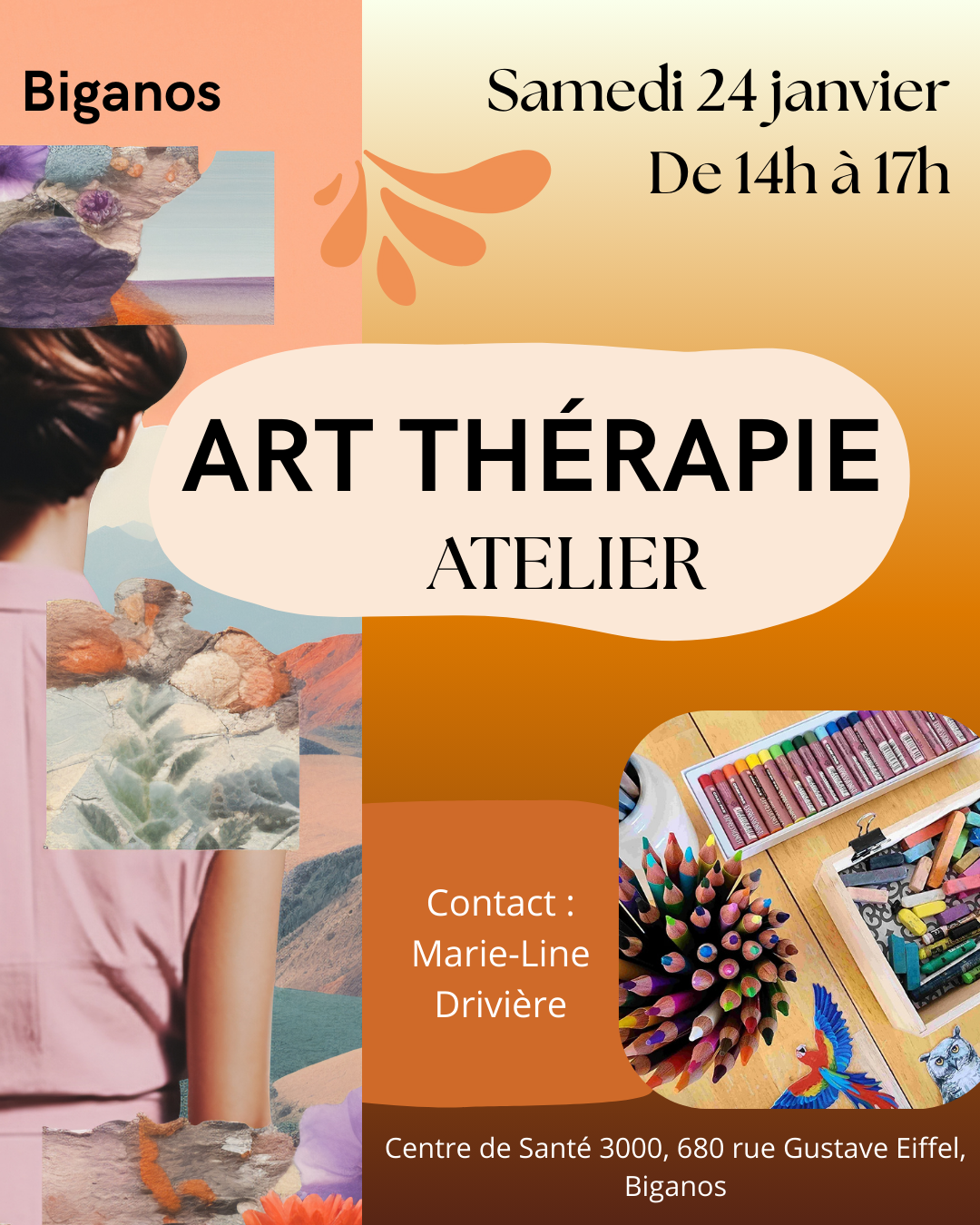 art thérapie, psy, atelier, stage, stage d'art thérapie, atelier d'art thérapie, comment gérer ses émotions, comment gérer ses angisses, méditation, bien-être,
janvier, bonnes résolutions, dessiner, peindre, collages, activité créative, création, créatif, initiation, Marie-Line Drivière