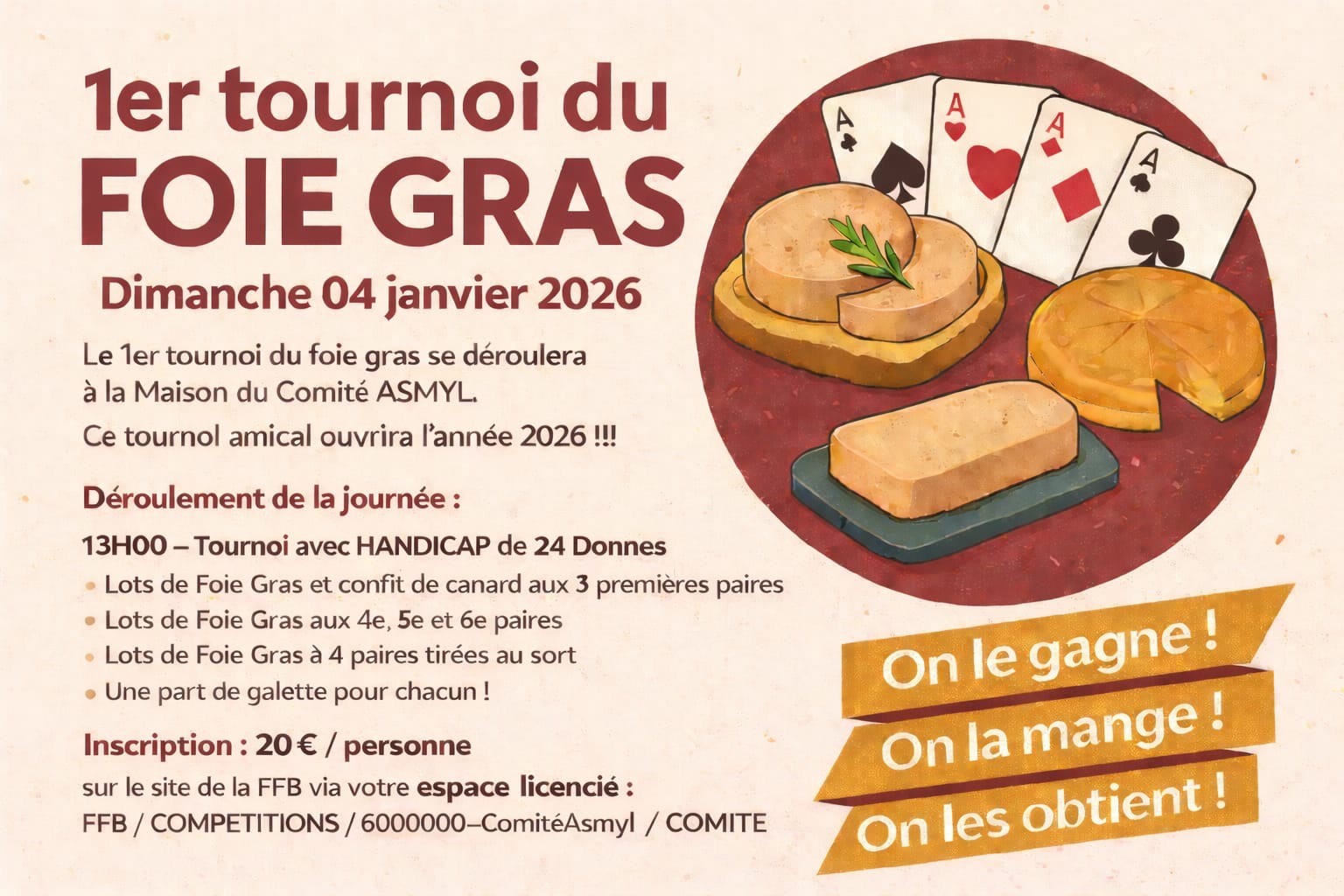 1er TOURNOI DU FOIE GRAS -DIMANCHE 04 JANVIER 2026