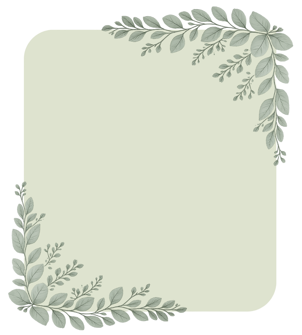 Fond vert sauge, rectangle aux coins arrondis avec feuillage délicat, utilisé pour afficher le prix d’une séance de thérapie proposée par la psychopraticienne.