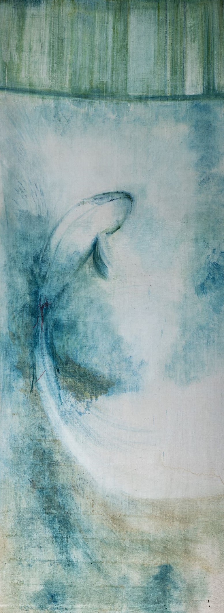 kakemono Koï, peinture à l'huile et broderie, Laurence Bernard