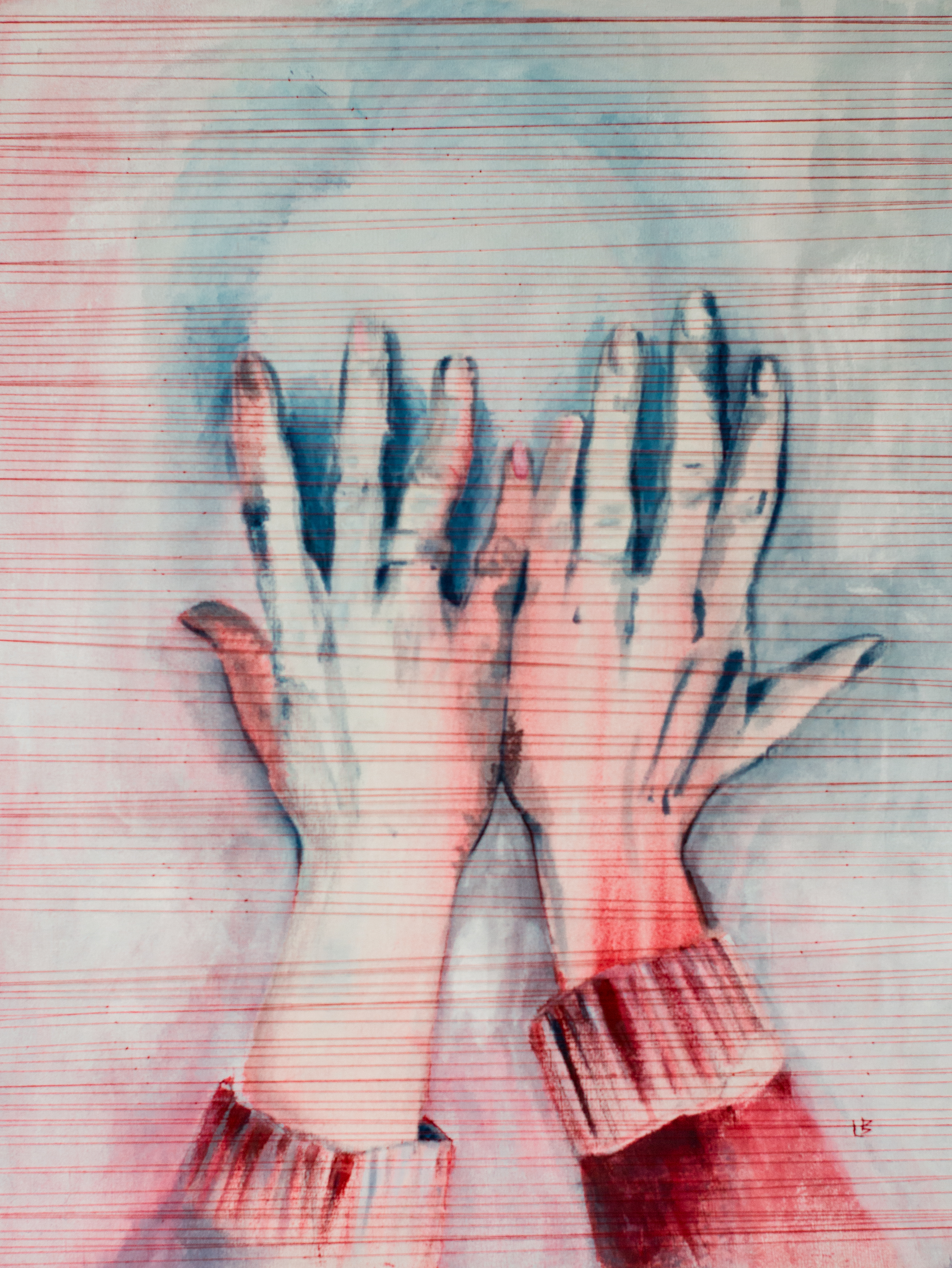 Massacres et barquettes 9 huile sur toile et broderie 40 x 60 cm laurence bernard