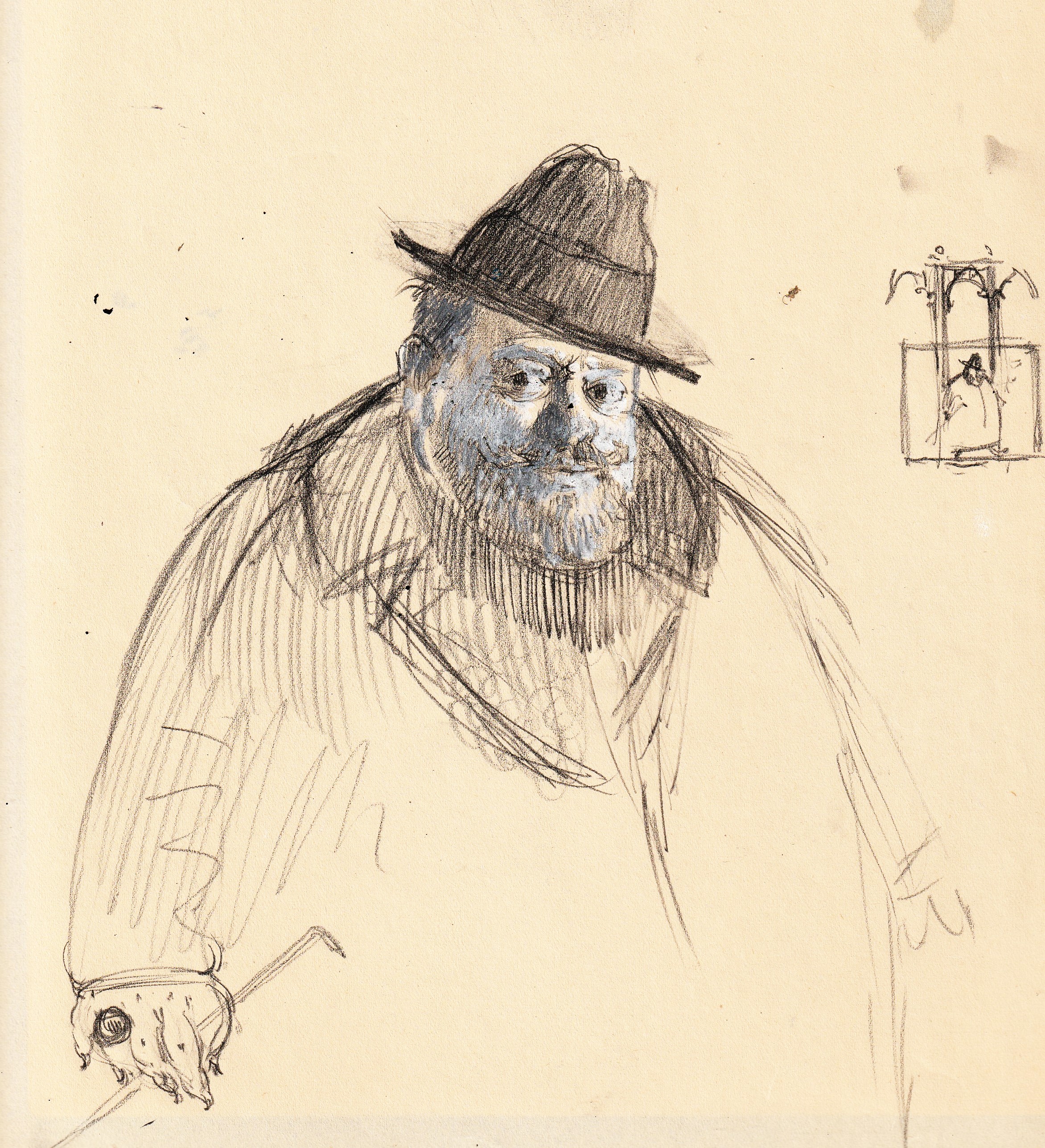 Dessin anonyme gomme barbu fin 19eme debut 20eme