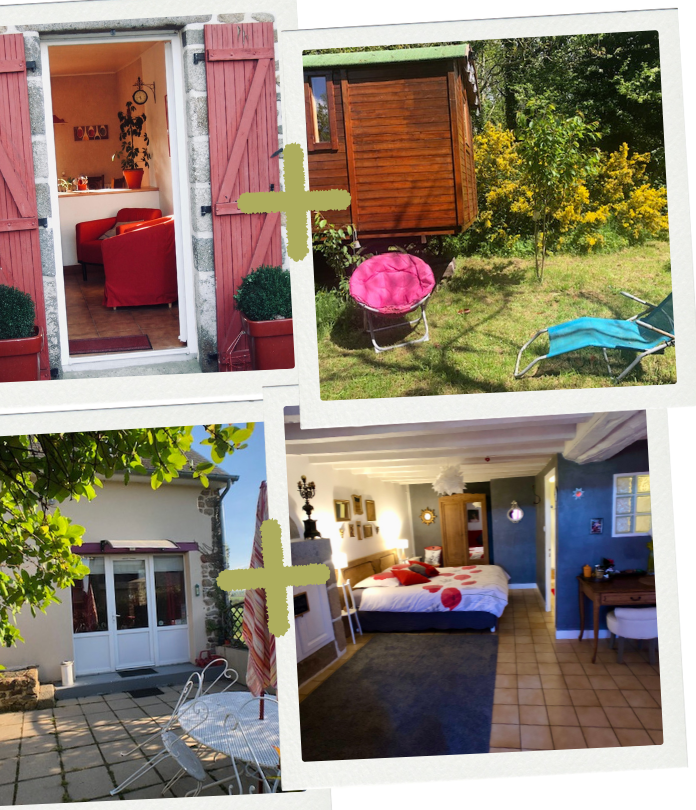 Groupe de 6 à 8 personnes – 3 chambres
Location d’une maison + chambre d’hôtes ou roulotte, idéale pour les petits groupes souhaitant partager un séjour tout en conservant des espaces indépendants.