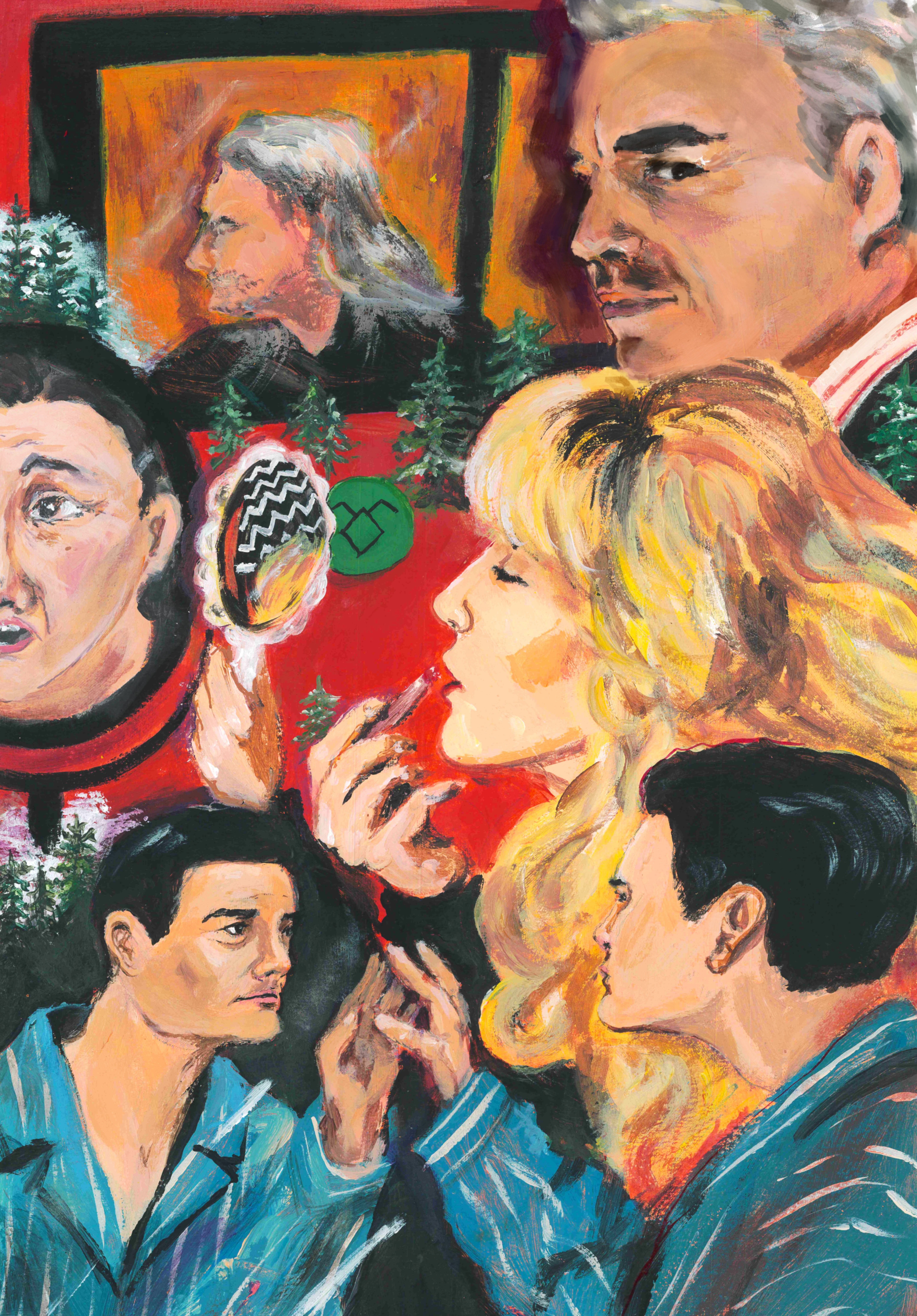 Une peinture Acrylique représentant des personnages de la série de David Lynch Twin Peaks