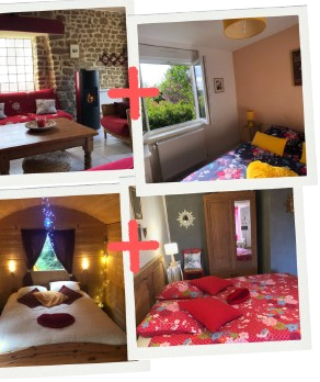 Groupe de 10 à 18 personnes – 6 chambres
privatisation de l'ensemble du domaine avec ses deux maisons, sa chambre d'hôtes et sa roulotte. possibilité de privatiser la grande salle de la maison d'hôtes