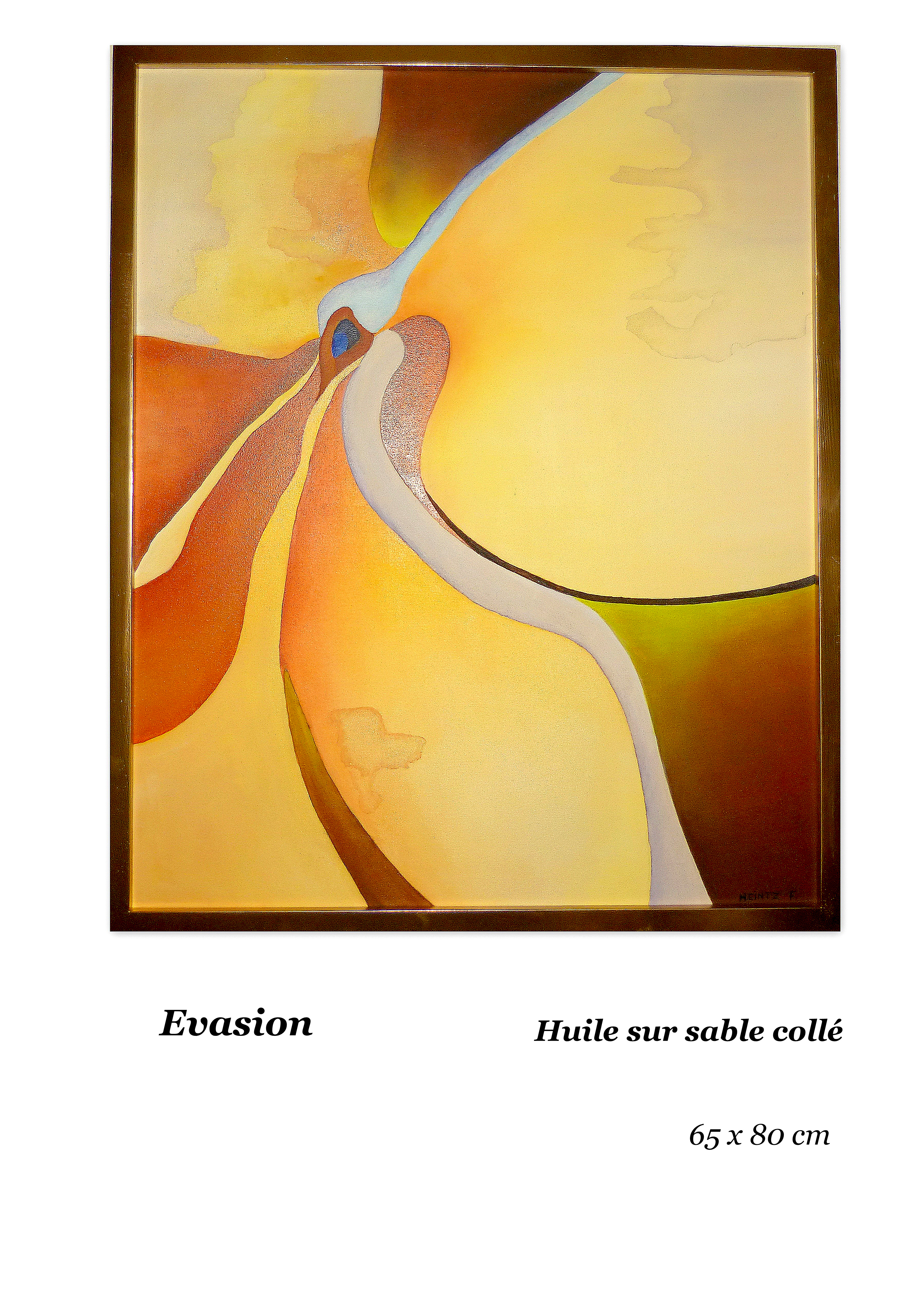 Eléments en forme de pétales de fleurs. Couleurs dominantes: jaune et brun. Tableau lumineux