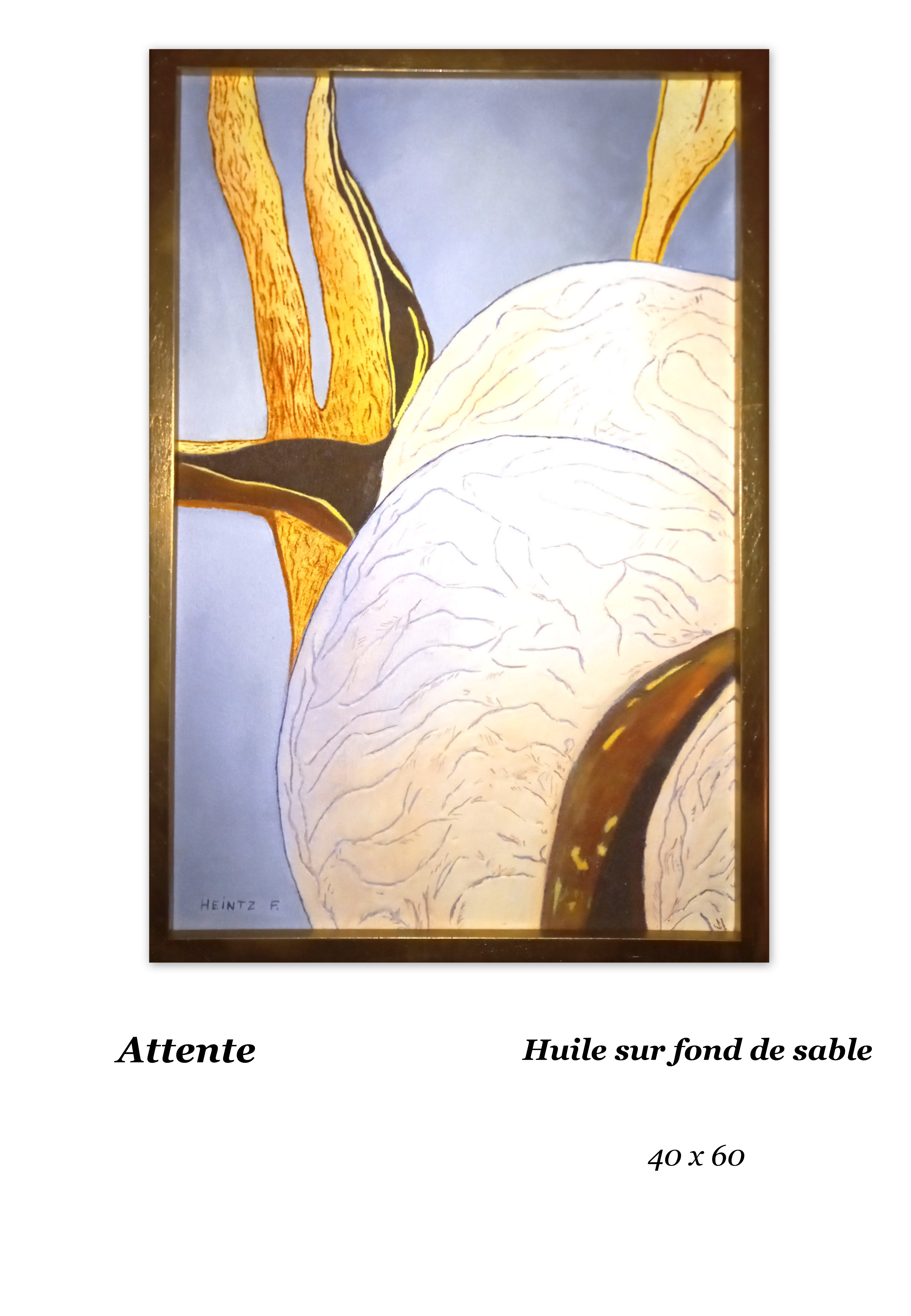 Eléments végétaux- Deux bulbes blancs - Eléments bruns - Fond ris clai. Tableau lumineux.