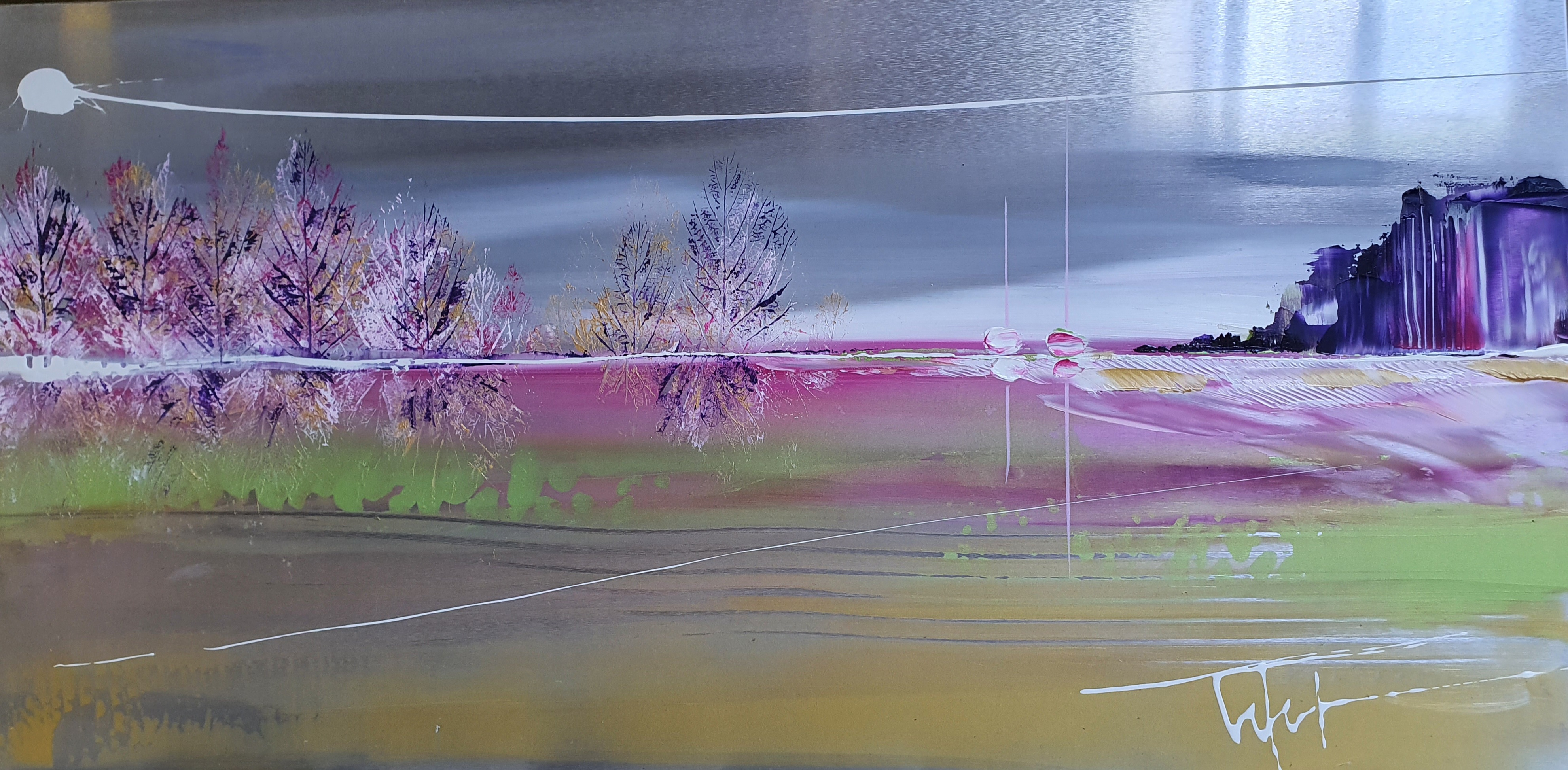 Vendu the lake 2022 huile sur metal 25x50