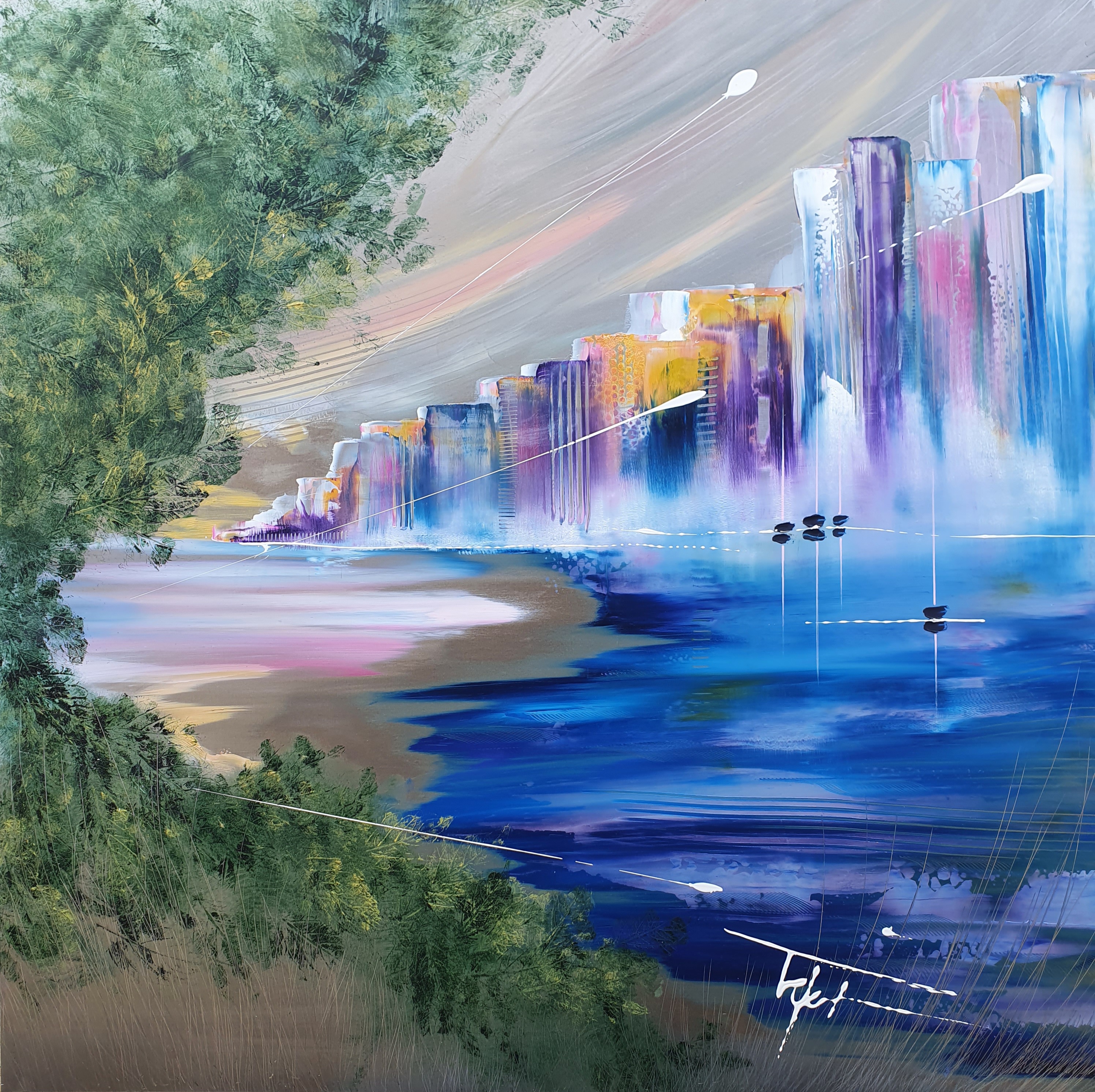 Vendu dans la brume 2022 huile sur metal 80x80