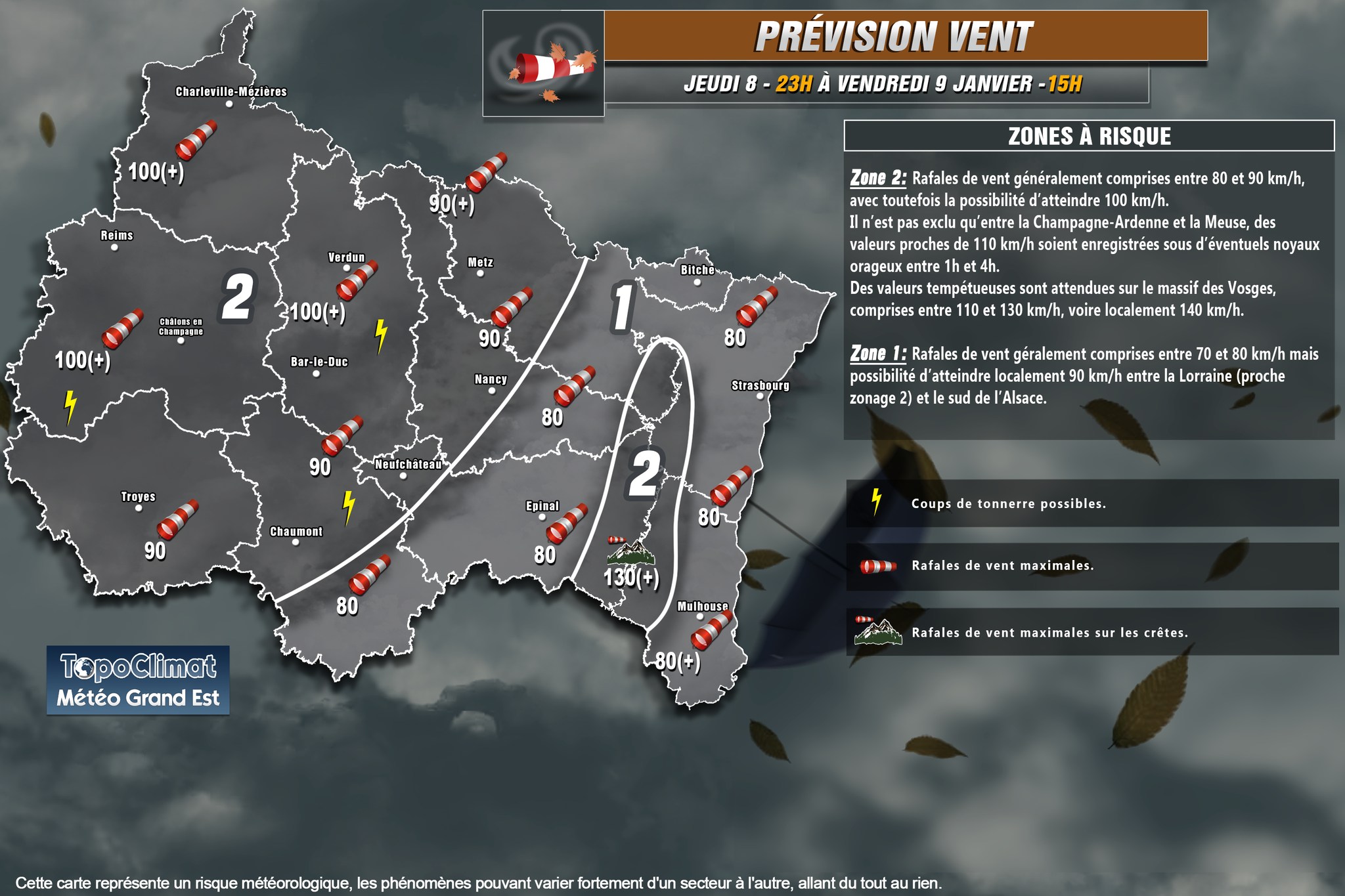 80 à 100Km/h voire plus sur le Grand Est dès ce soir.
