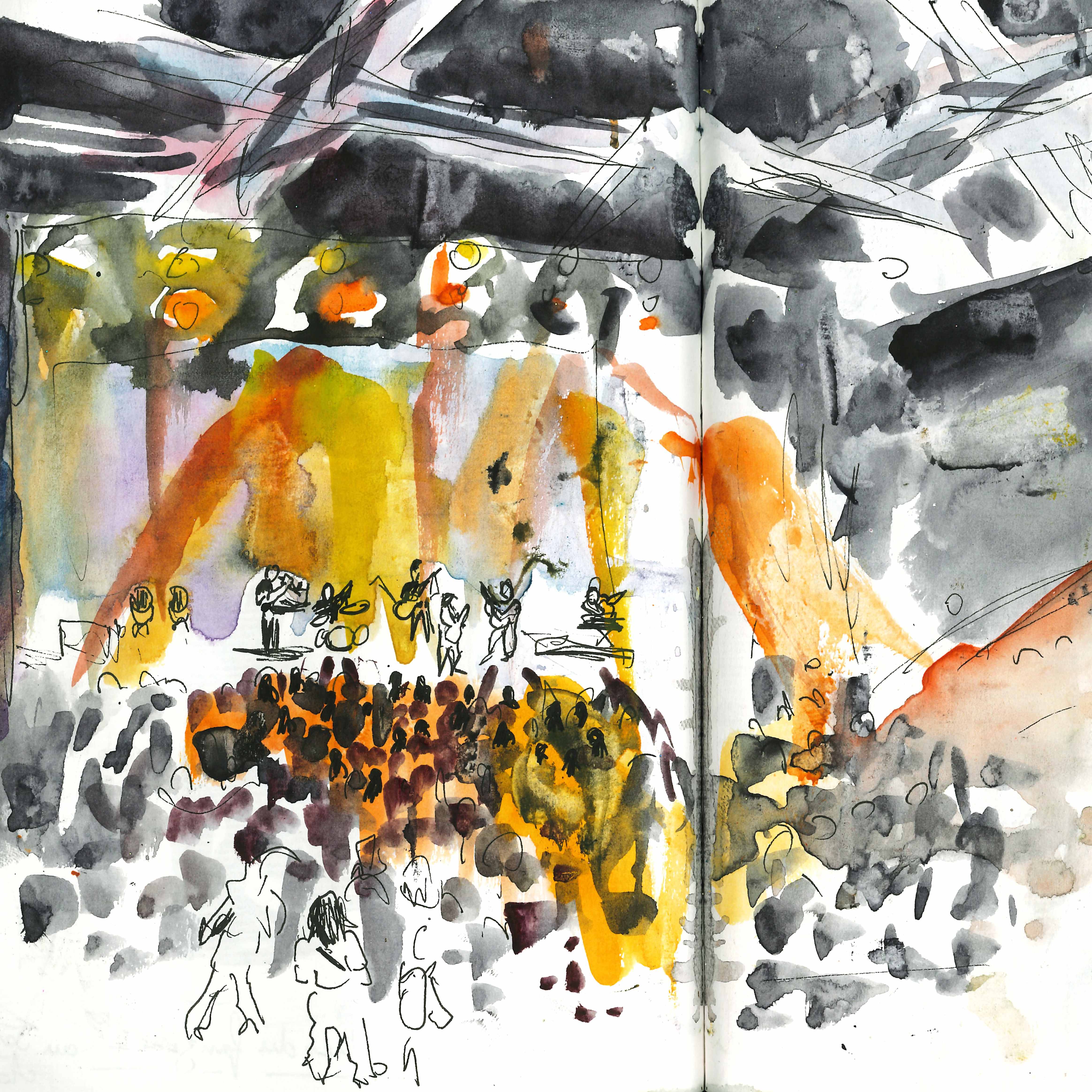 Une aquarelle de concert du groupe King Gizzard and the Lizzard Wizard