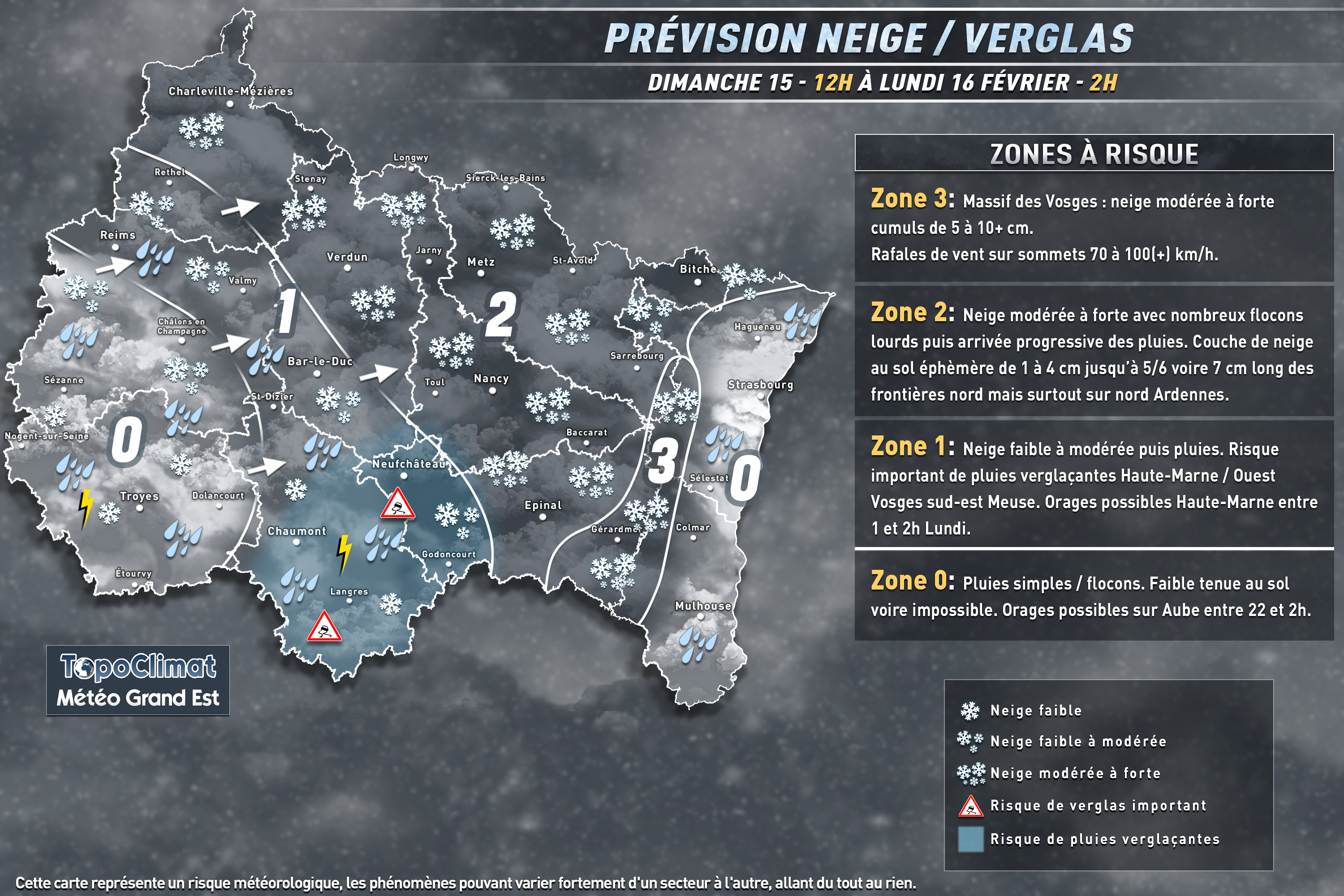 Fortes chutes de neige temporaires et verglas.