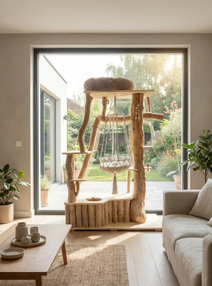 Arbre a chat ch adore design en bois decoratif main coon lyon geant xxl robuste stable durable sisal