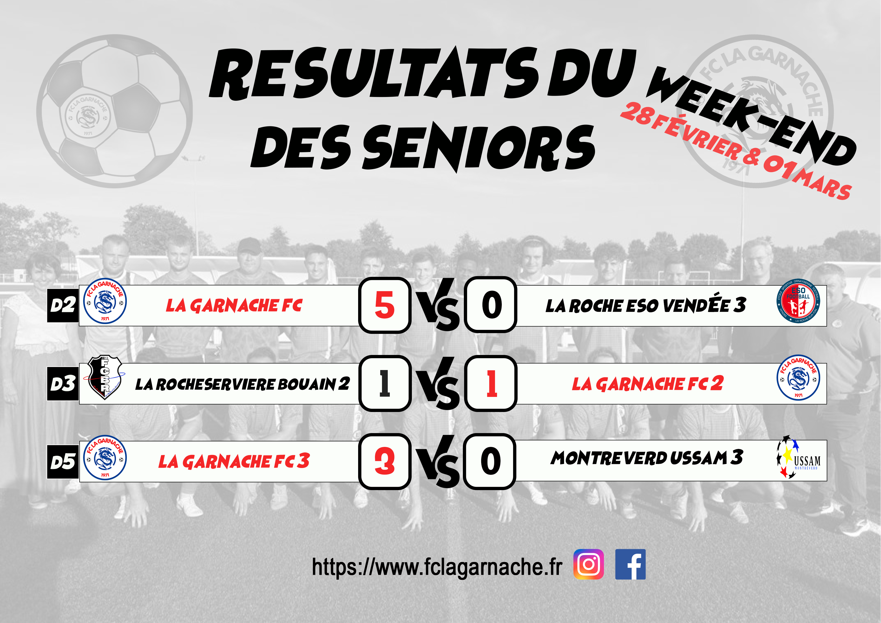 Resultat senior week end 28fevrier et 1 mars
