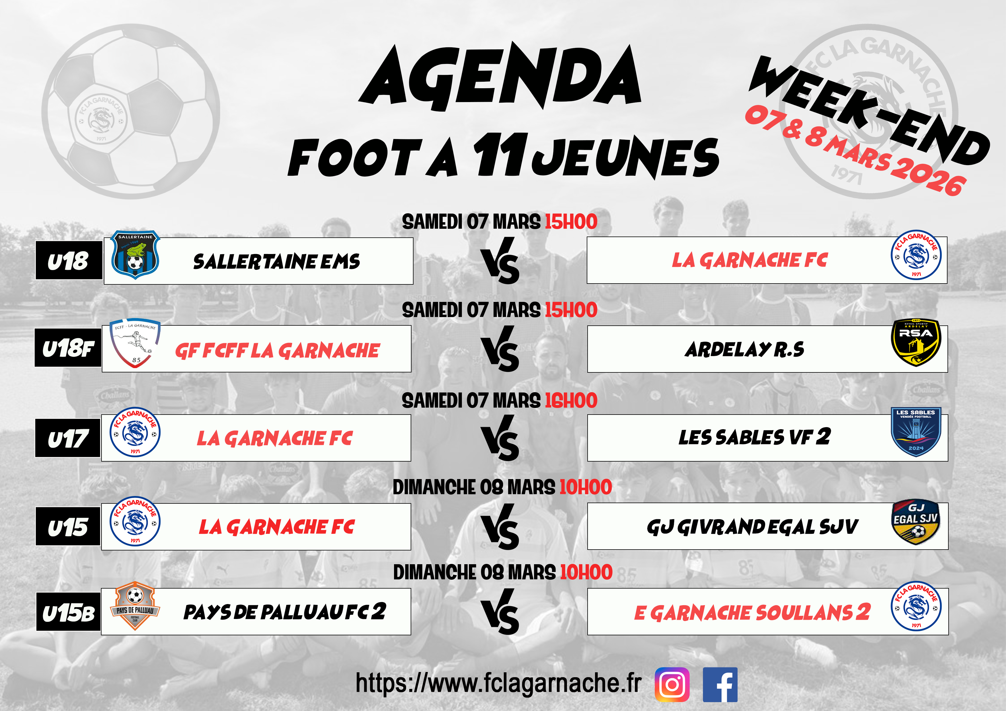 Agenda foot a 11 7 et 8 mars
