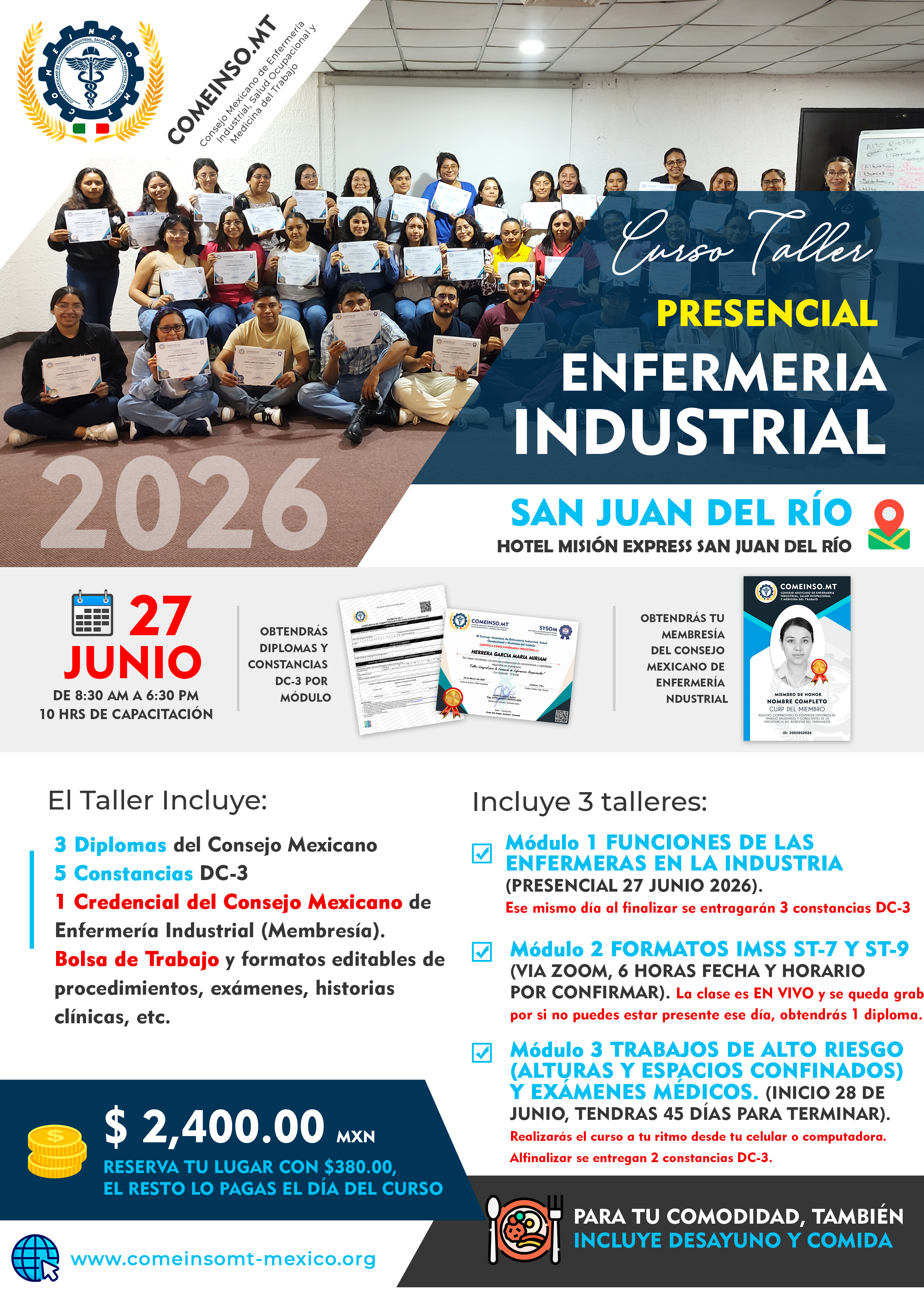 Informes curso enfermeria industrial san juan del rio 27 junio 2026