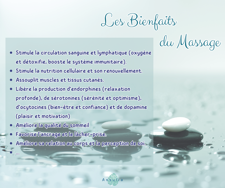 Ansulia Massage et Soins corps Perpignan : Les bienfaits de : Zoom sur les soins à retrouver au Salon 
Le Massage