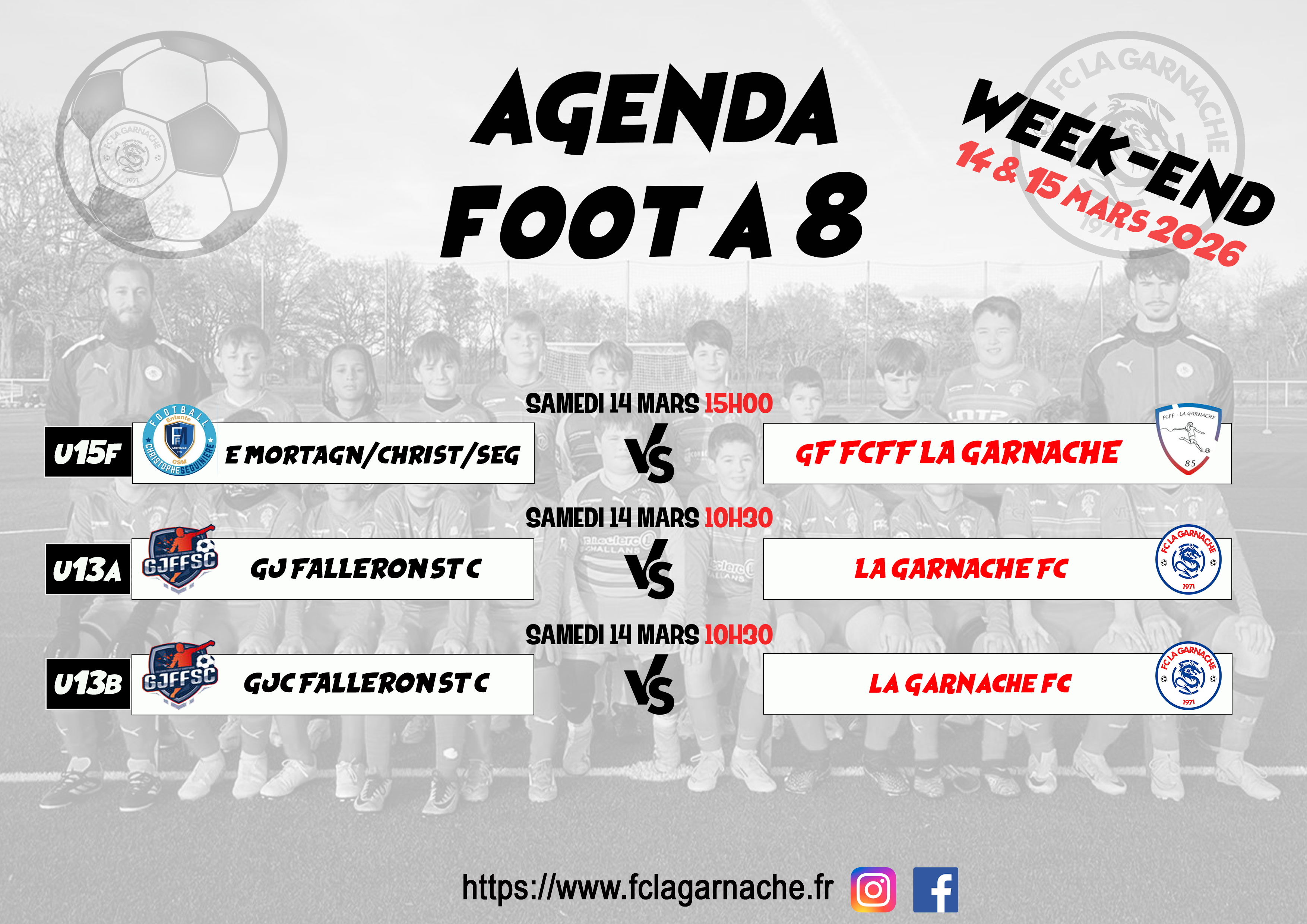 Agenda foot a 8 14 15 mars 2026