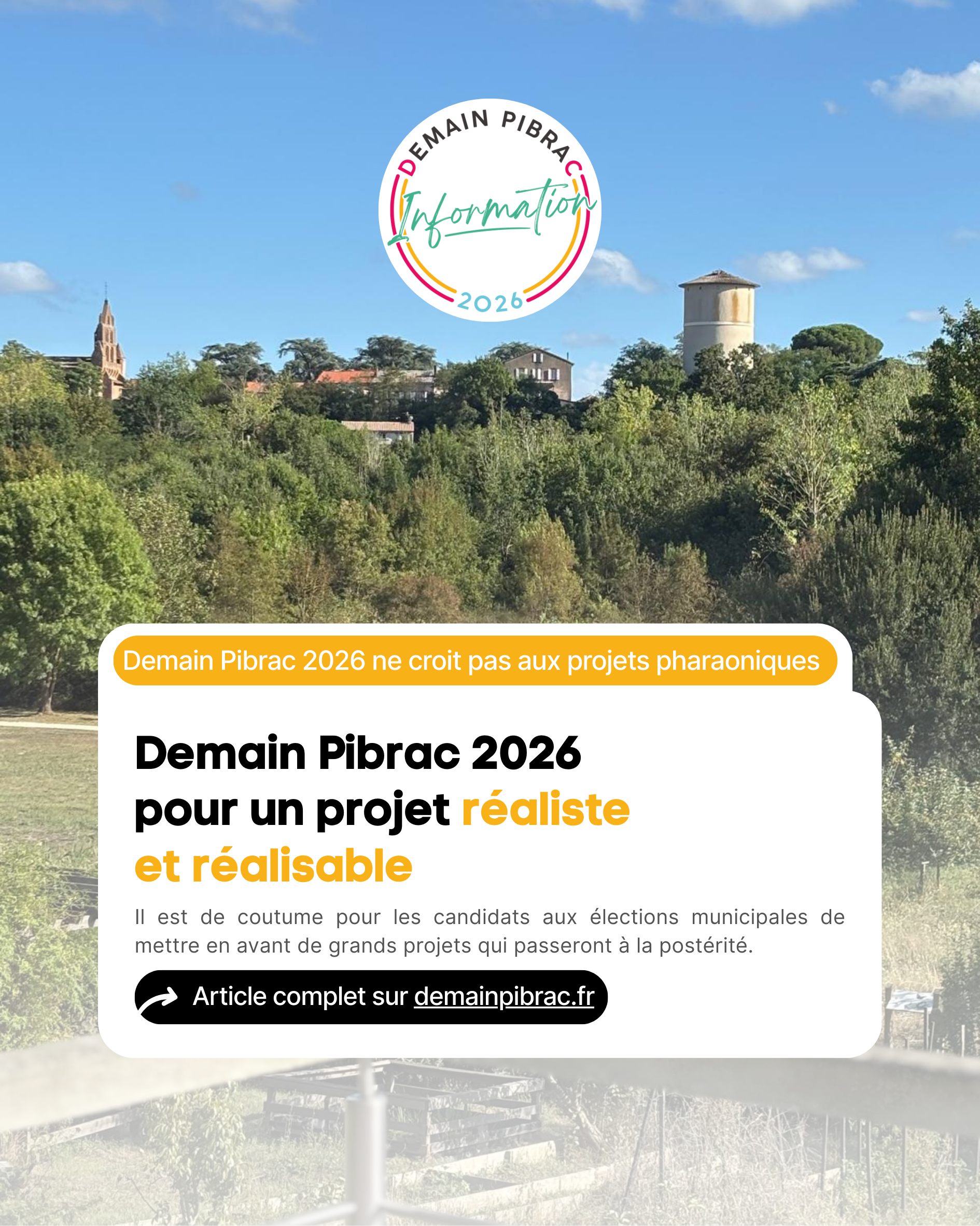 Demain Pibrac 2026 ne croit pas aux projets pharaoniques