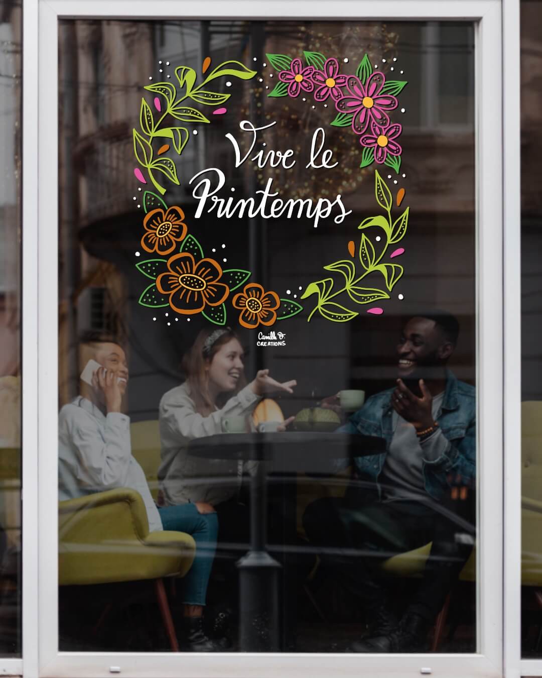 Peinture sur vitrine à Paris ou dans les Yvelines pour la Saint-Valentin, sous forme d'affiche lettrage : je m'aime un peu, beaucoup, passionément, à la folie