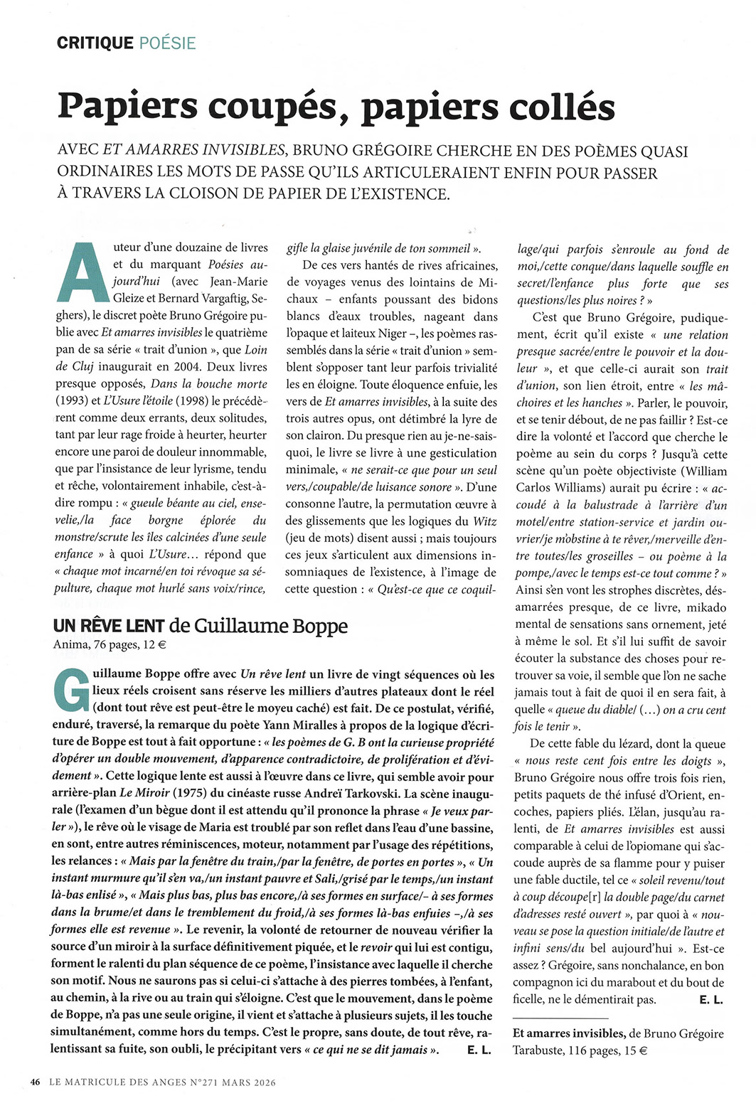 Le matricule des anges mars 2026