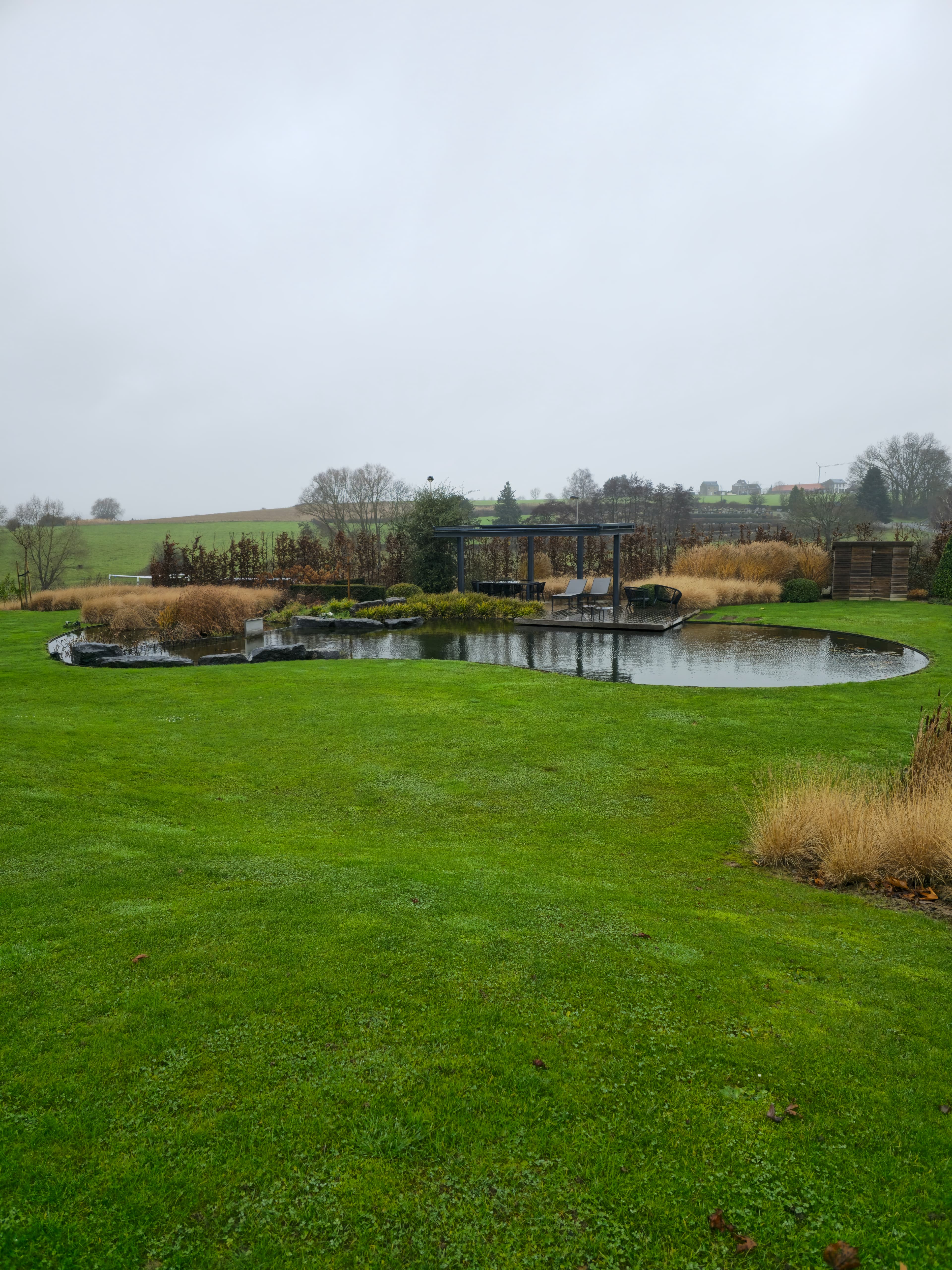 étang, jardin, gazon 