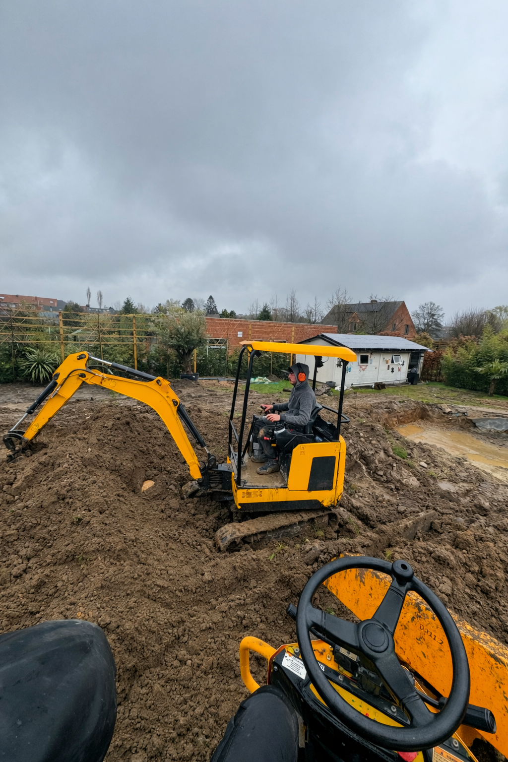 grue, terre, peleteuse, jardin