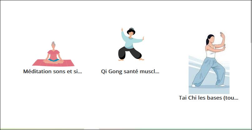 GRANBY MULTI SPORTS PRINTEMPS 2026 PROGRAMME MÉDITATION sons et silence (Artopex merc 16h30 à 17h30) / QI GONG SANTÉ muscles et tendons YIJINJING (Artopex merc 14h30 à 16h00) - TAI-CHI les bases (Arena salle C merc 18h30 à 20h00 / ou local 301 ESCALE jeu 10h00 à 11h30)
