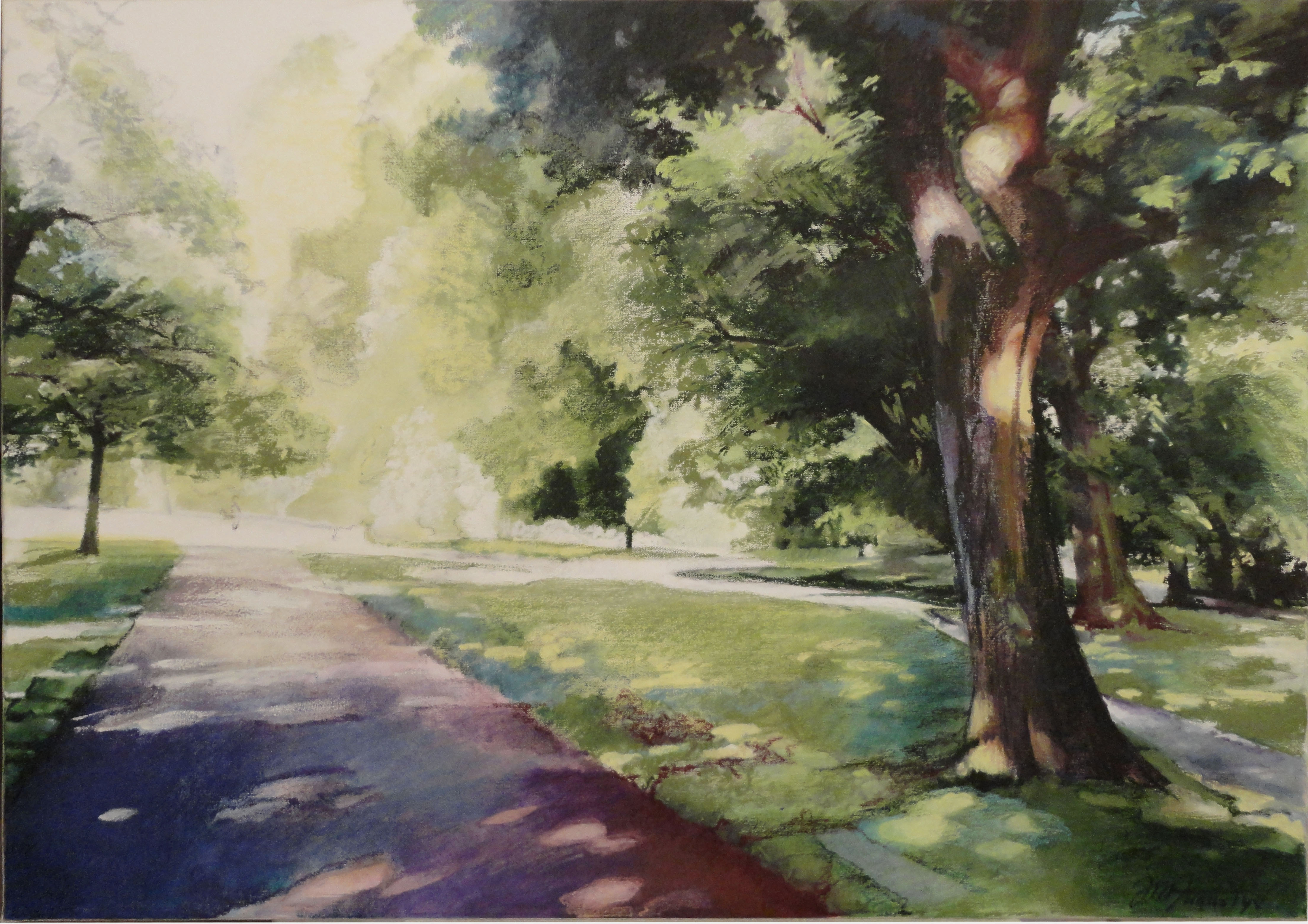 J augustyn lever du soleil hyde park 116x80cm acrylique et pastel gras