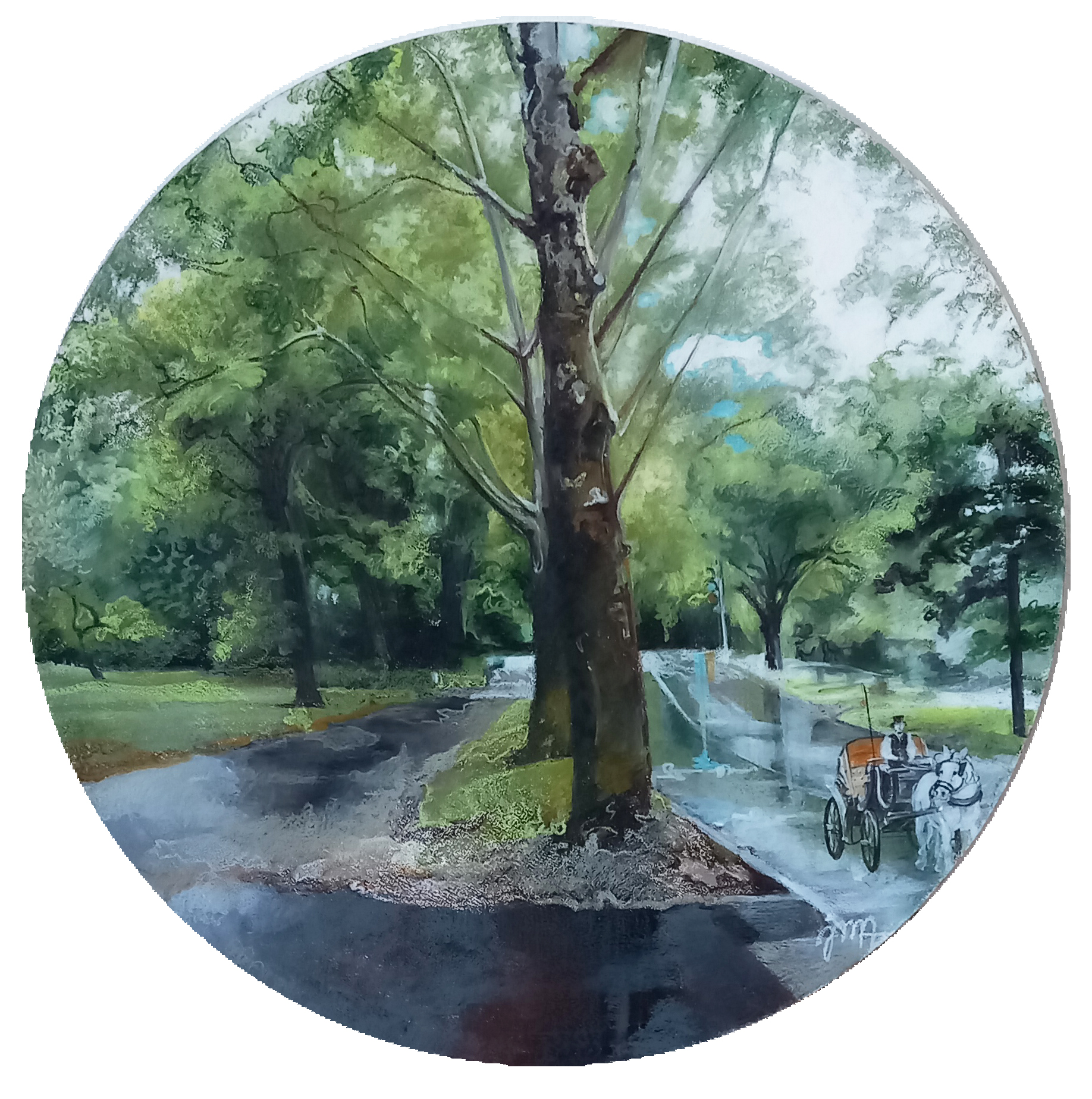 J augustyn balade verdoyante 80cm dia acrylique et pastel gras