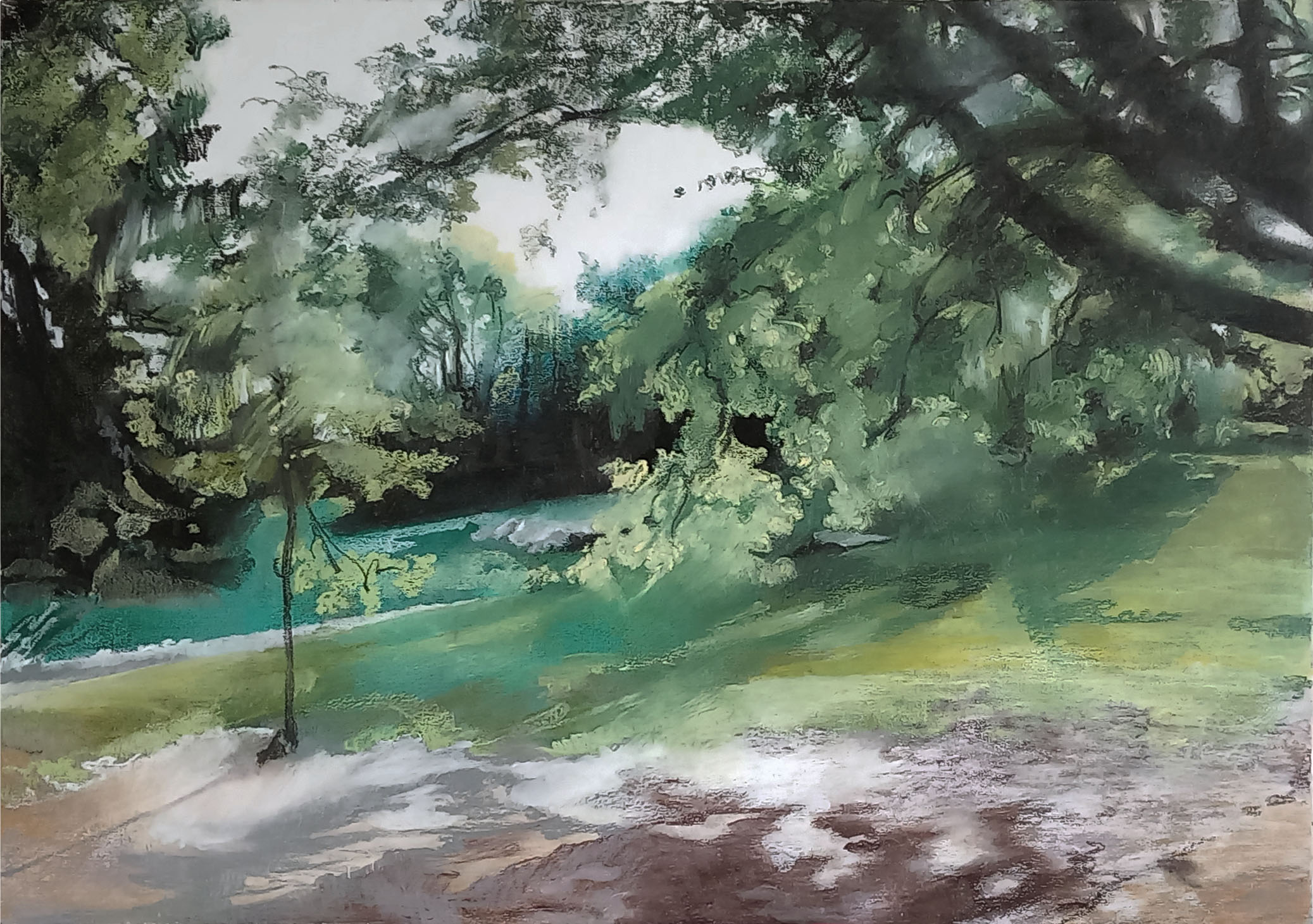 J augustyn au petit matin central park 116x80cm pastel gras