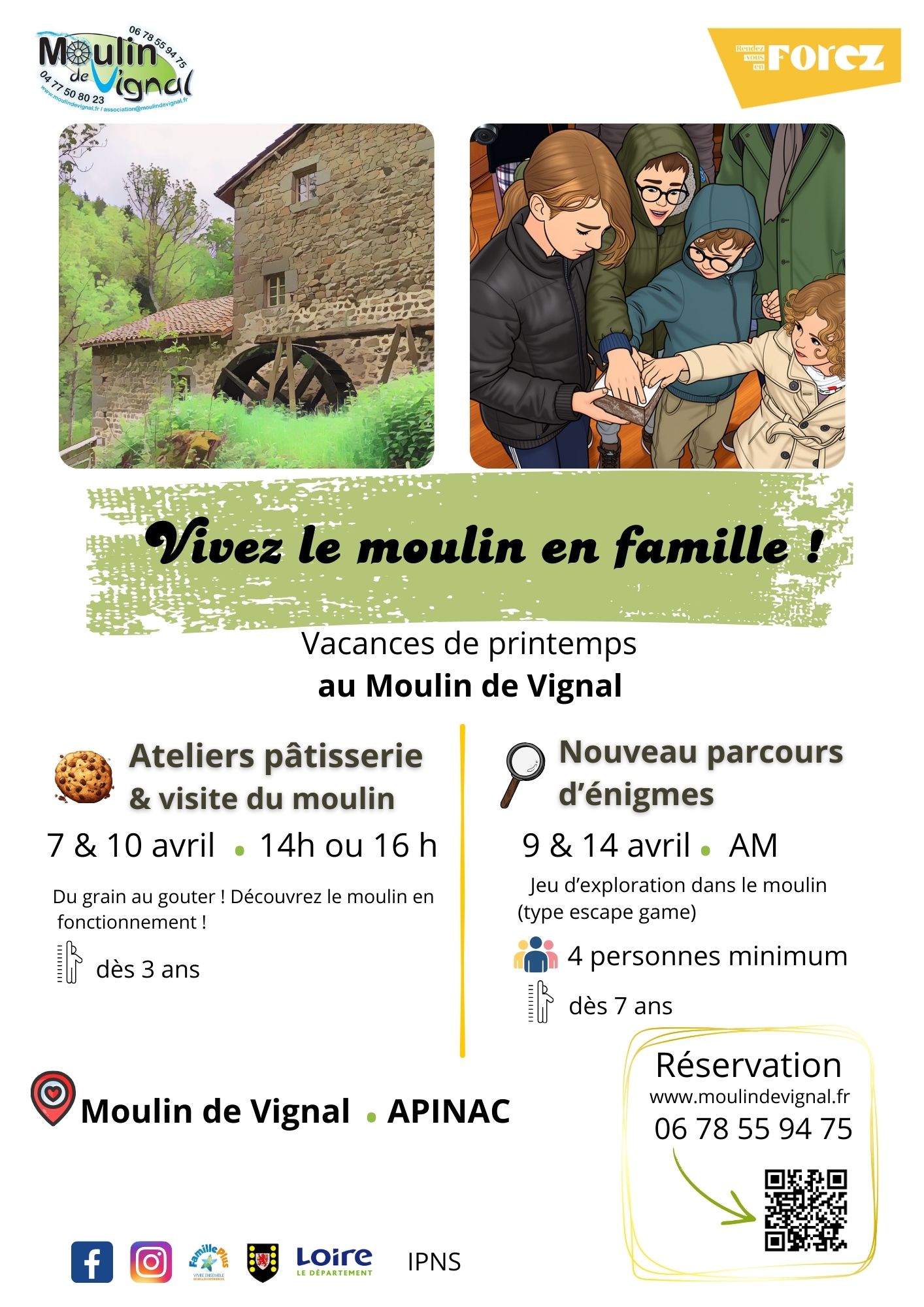 Vivez le moulin en famille, atelier pâtisserie et visite du moulin, parcours d'énigmes, découvrez le moulin autrement, visitez en famille