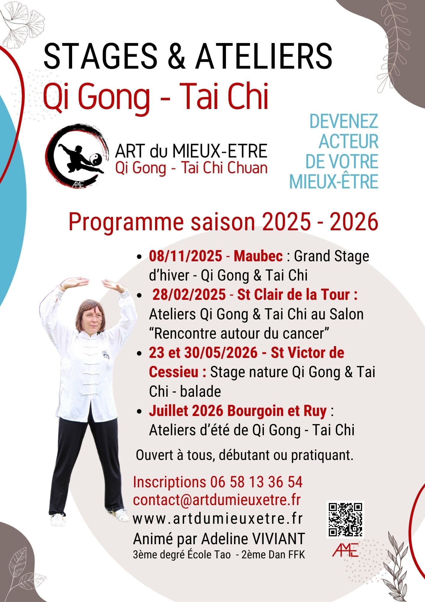Qi gong tai chi stages 2026 bourgoin maubec st clair de la tour ruy st victor de cessieu isere art du mieux etre adeline viviant