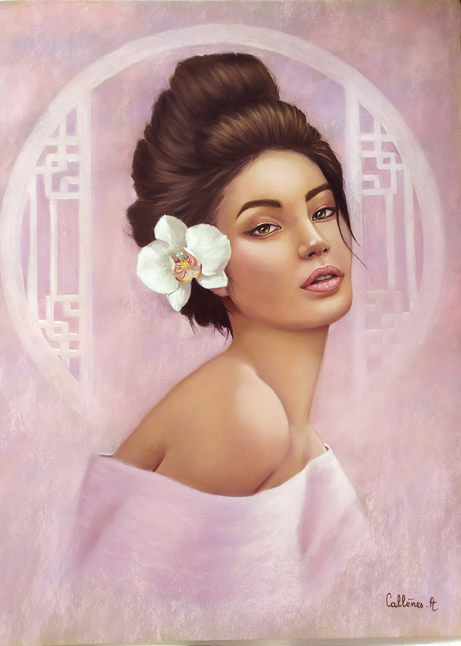 Armelle callenes portrait a l orchide e pastel 80 x65 copie