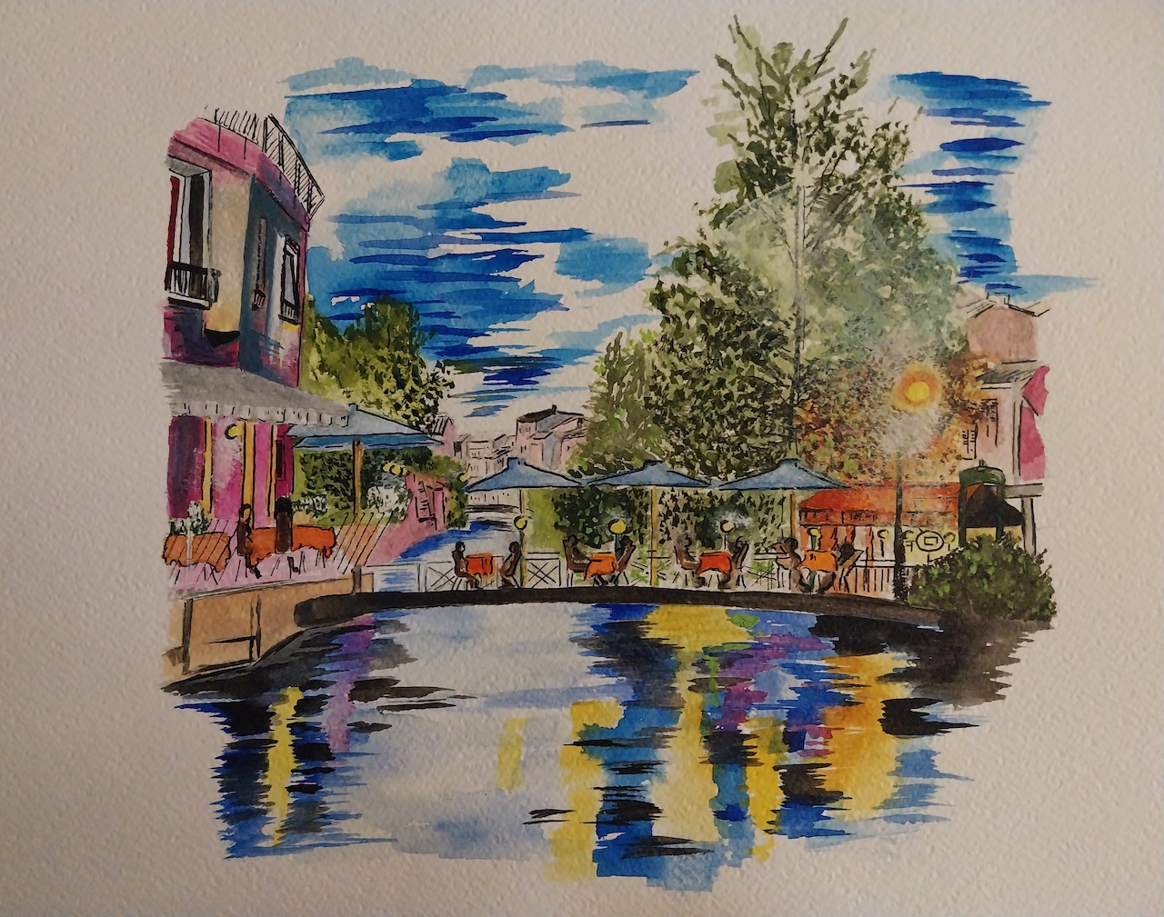 Demoulian la sorgue bleue dim 41cm 31cm aquarelle