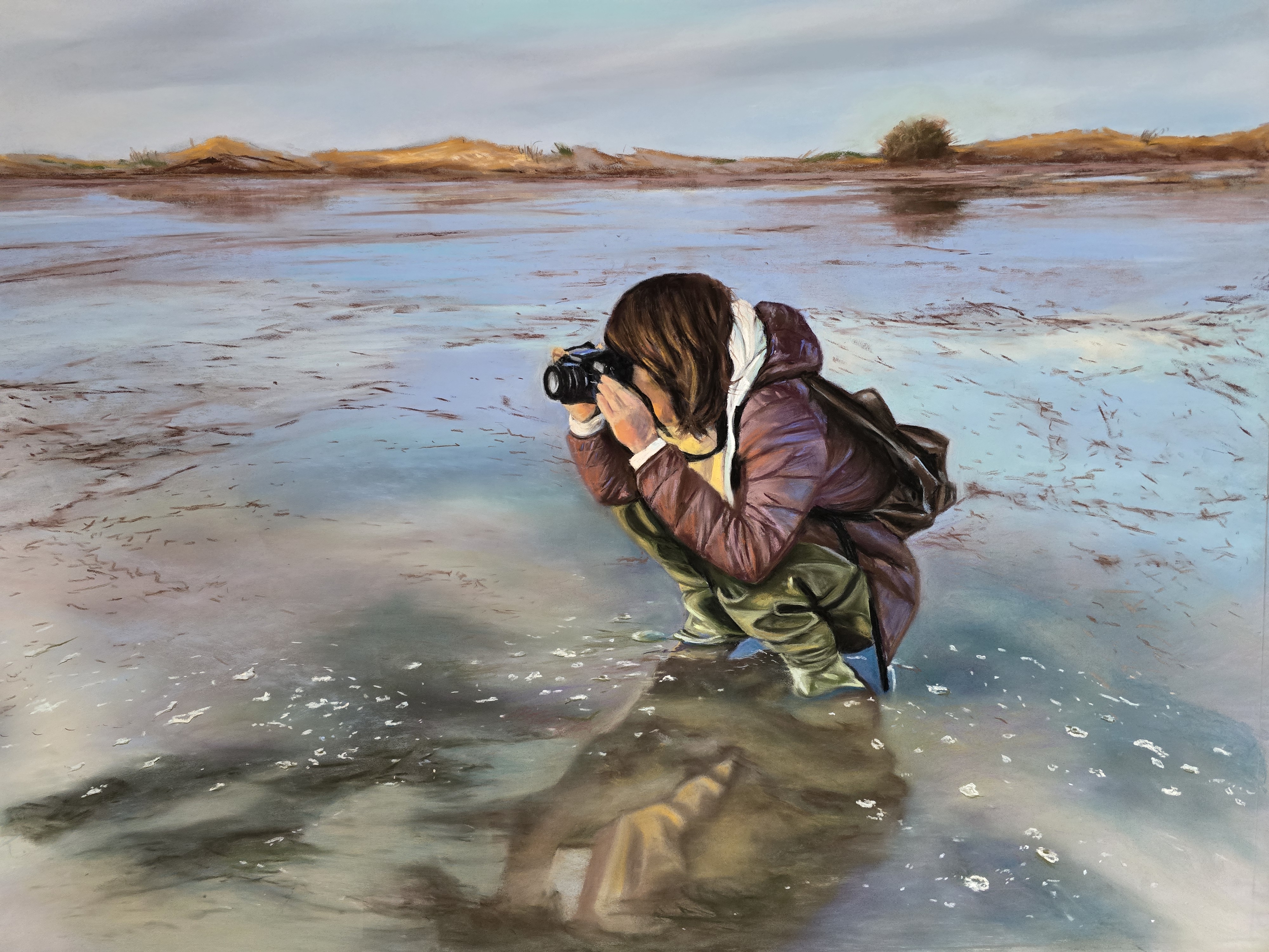 Fontaine ve ronique observe e pastel 90 x 70 cm