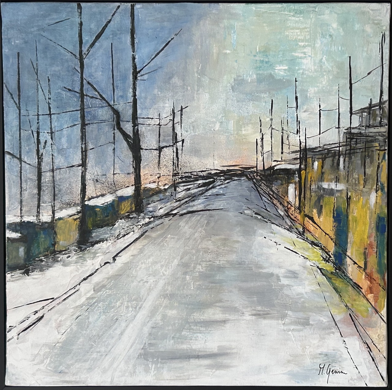 Genin acylique sur toile 58x58 lignes de fuite hivernales 