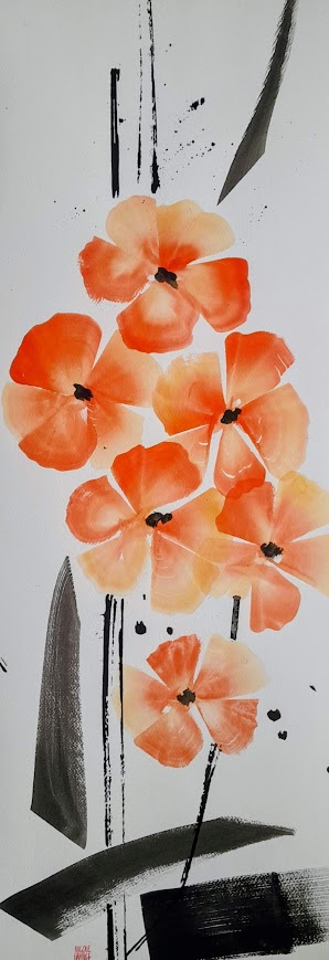 Grange nicole prunus aquarelle 33x95 cm