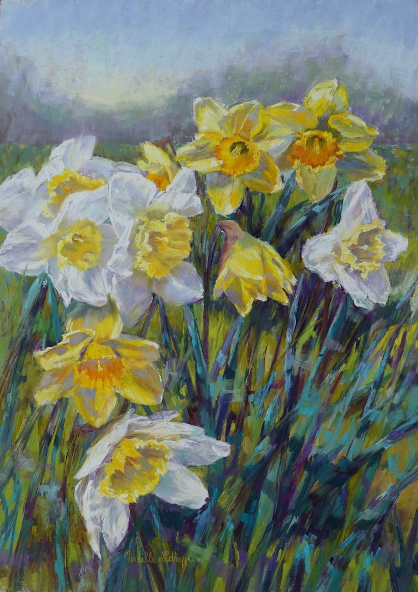Ledrappier mireille jonquillesetnarcisses pastel 84x64