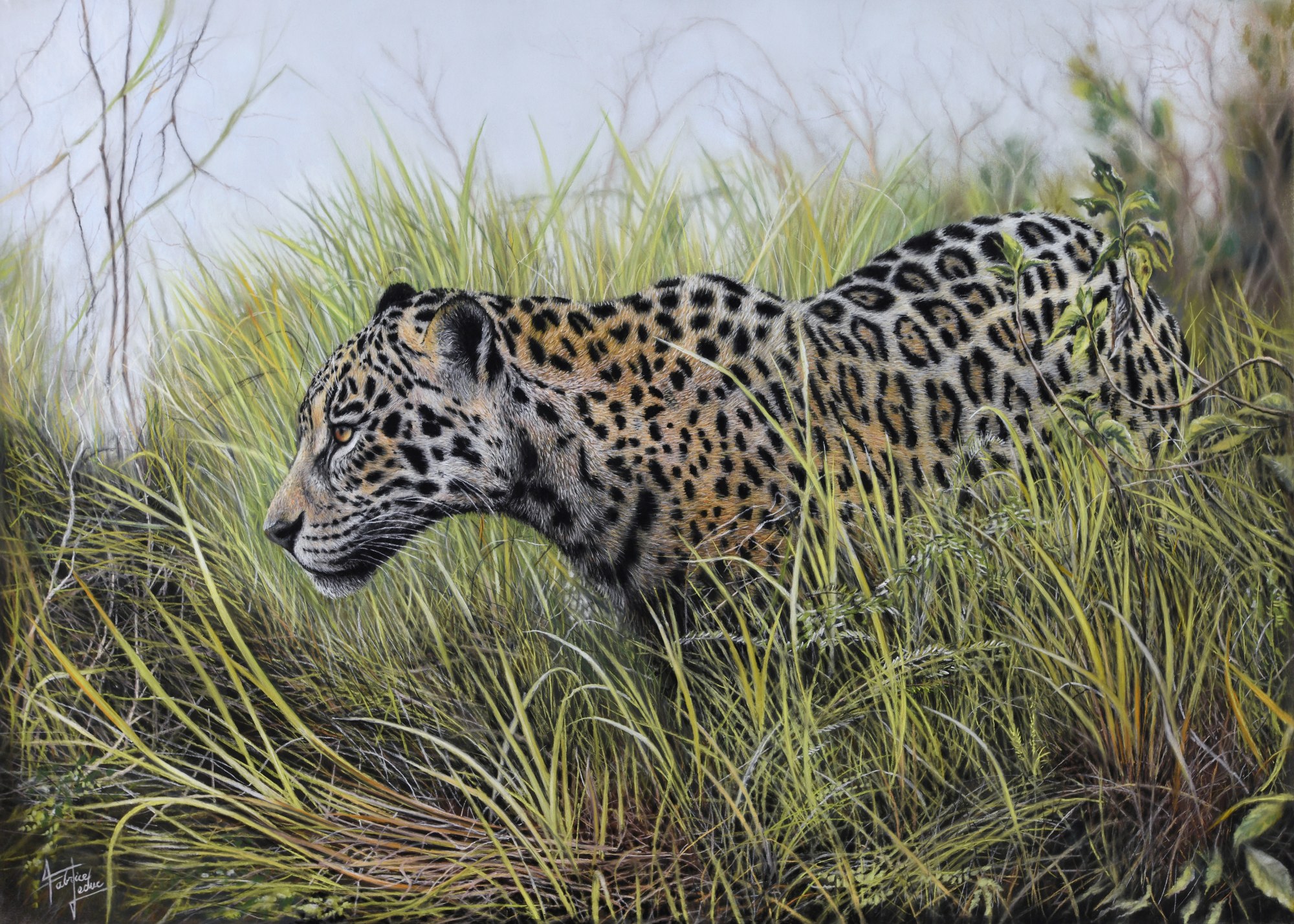 Leduc sur la piste du capybara pantanal pastel sec 70x50cm