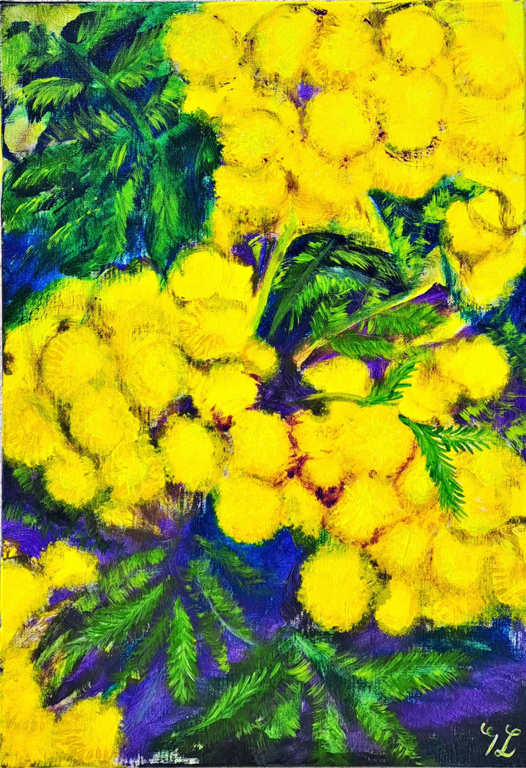 Luchesi mimosas acrylique sur lin 38x55