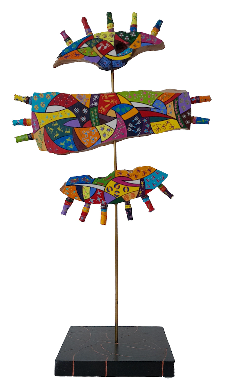 Chaneac l illusion du soleil acrylique sur bois olivier et eucalyptus 1080g 57x32x2 5cm