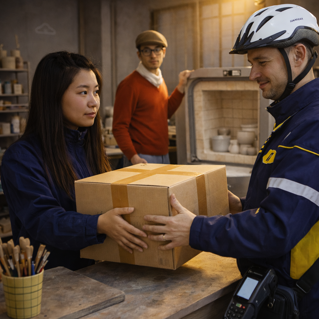 Remise-de-colis-dans-un-atelier-de-ceramique