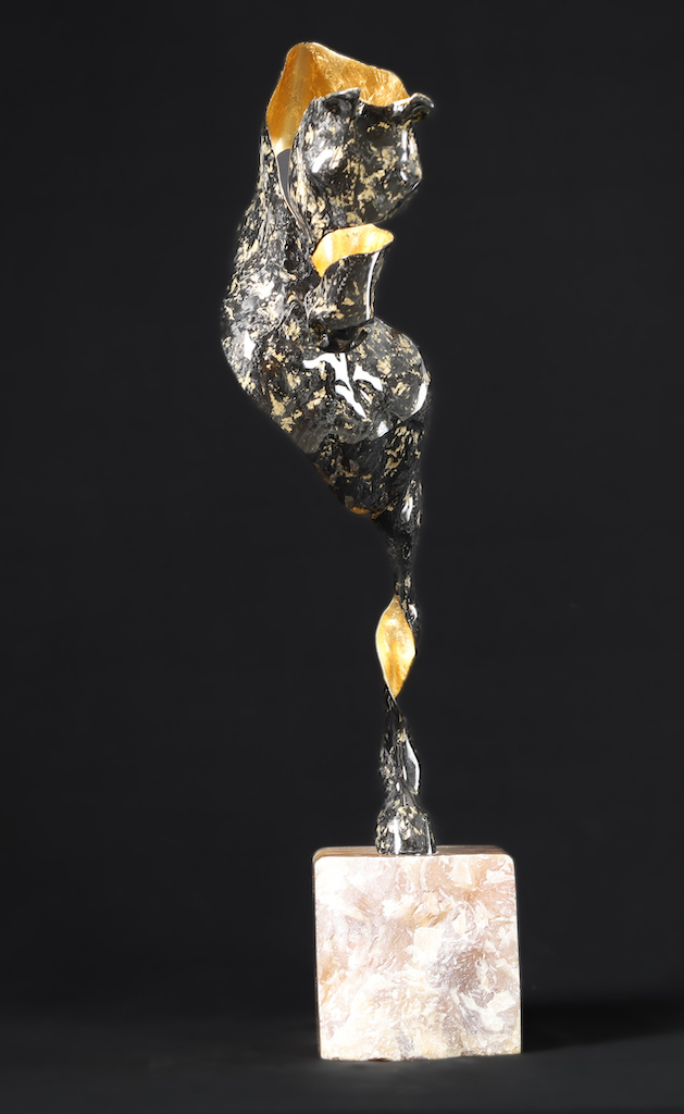 Delselme le cheval dore carbone et dorure h82xp50xl29