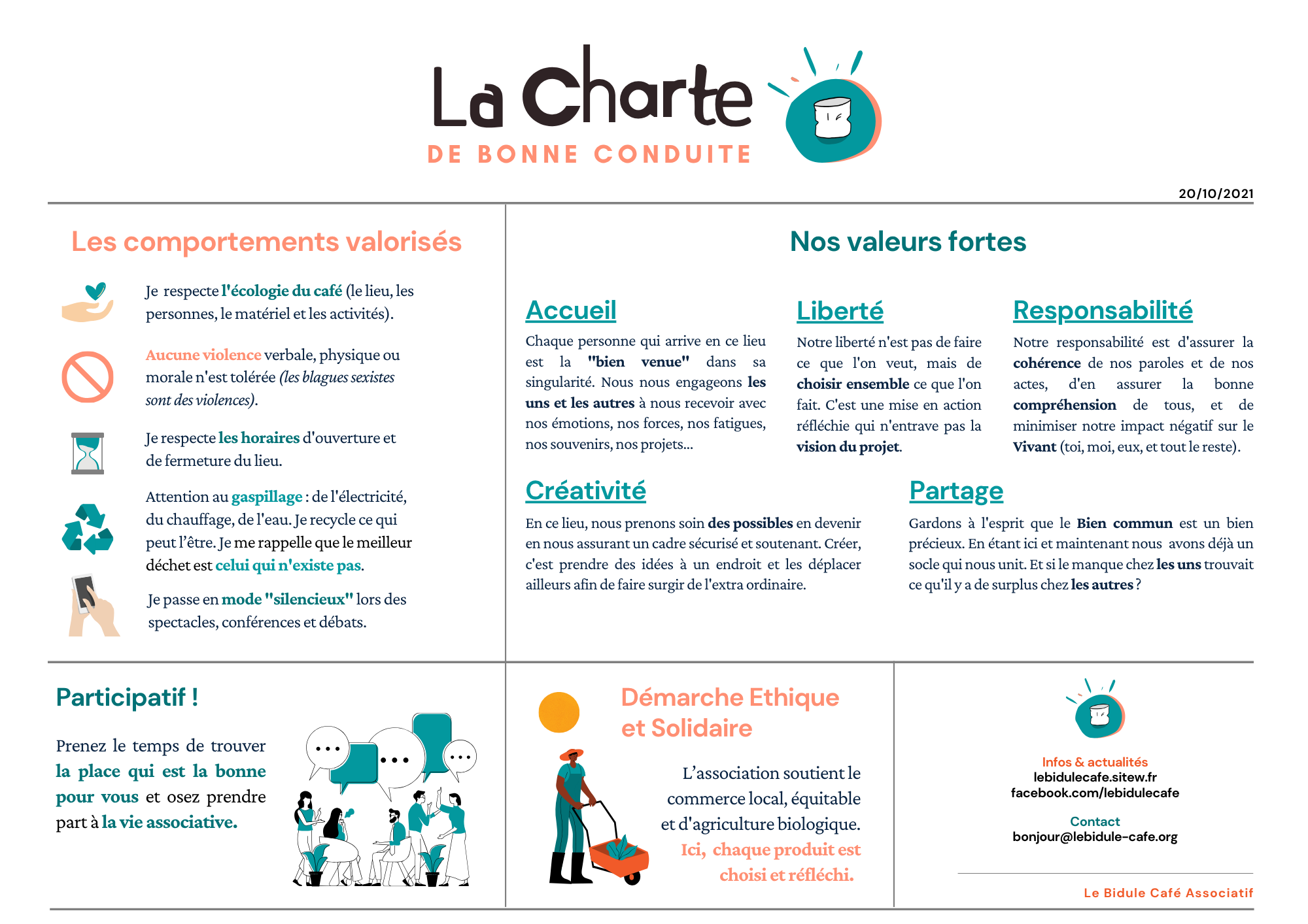 Charte de bonne conduite, le bidule café associatif