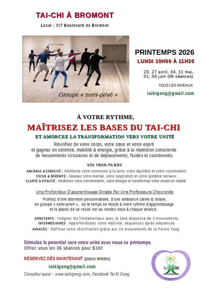 TAI-CHI les bases BROMONT, qc PRINTEMPS 2026 Professeure chevronée
