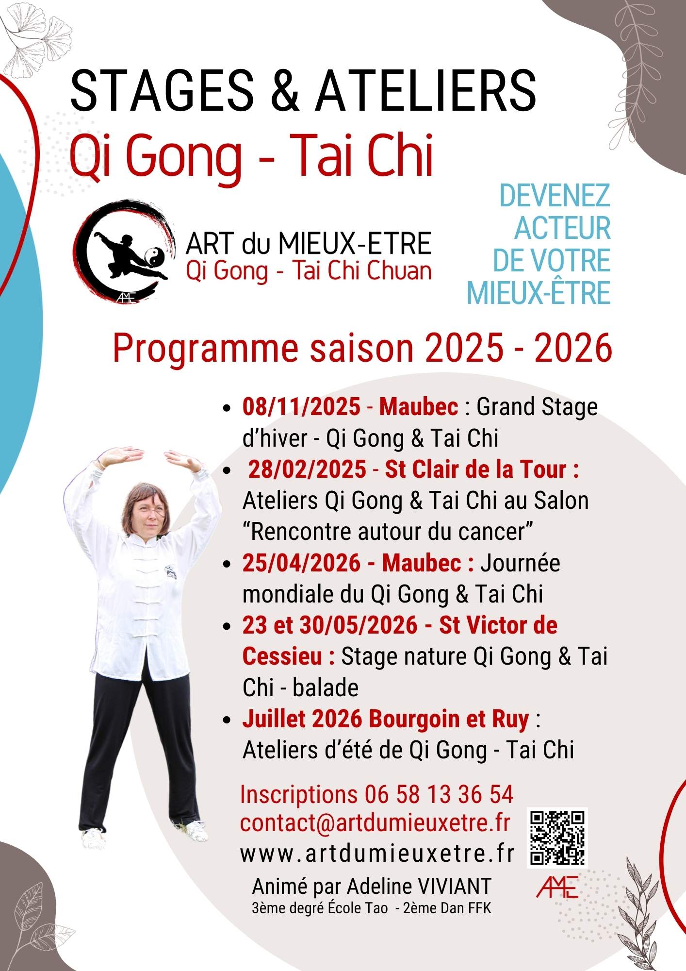 Qi gong tai chi stages 2026 bourgoin maubec st clair de la tour ruy st victor de cessieu isere art du mieux etre adeline viviant