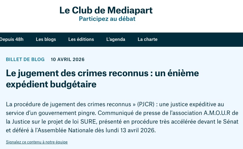 Le jugement des crimes reconnus : un énième expédient budgétaire