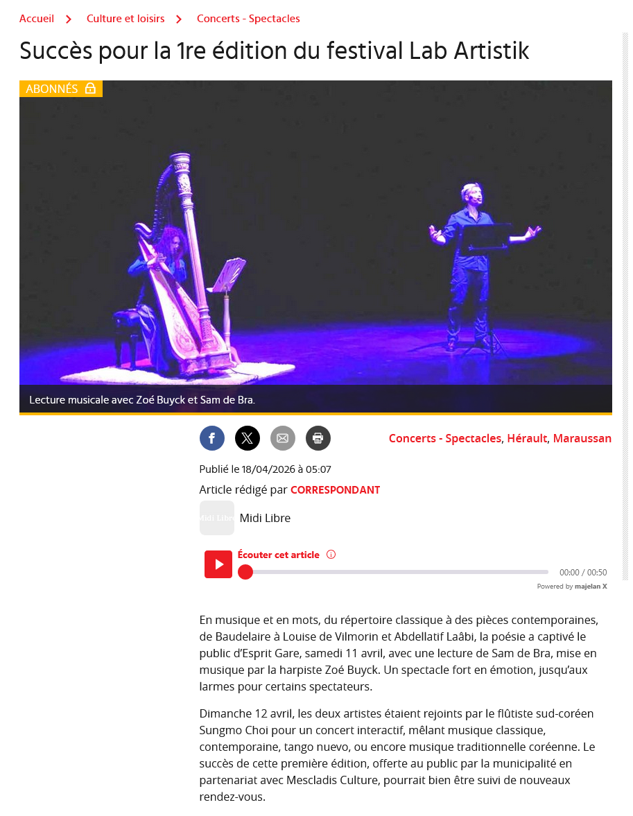 Screenshot 2026 04 18 at 08 18 38 succes pour la 1re edition du festival lab artistik midilibre fr